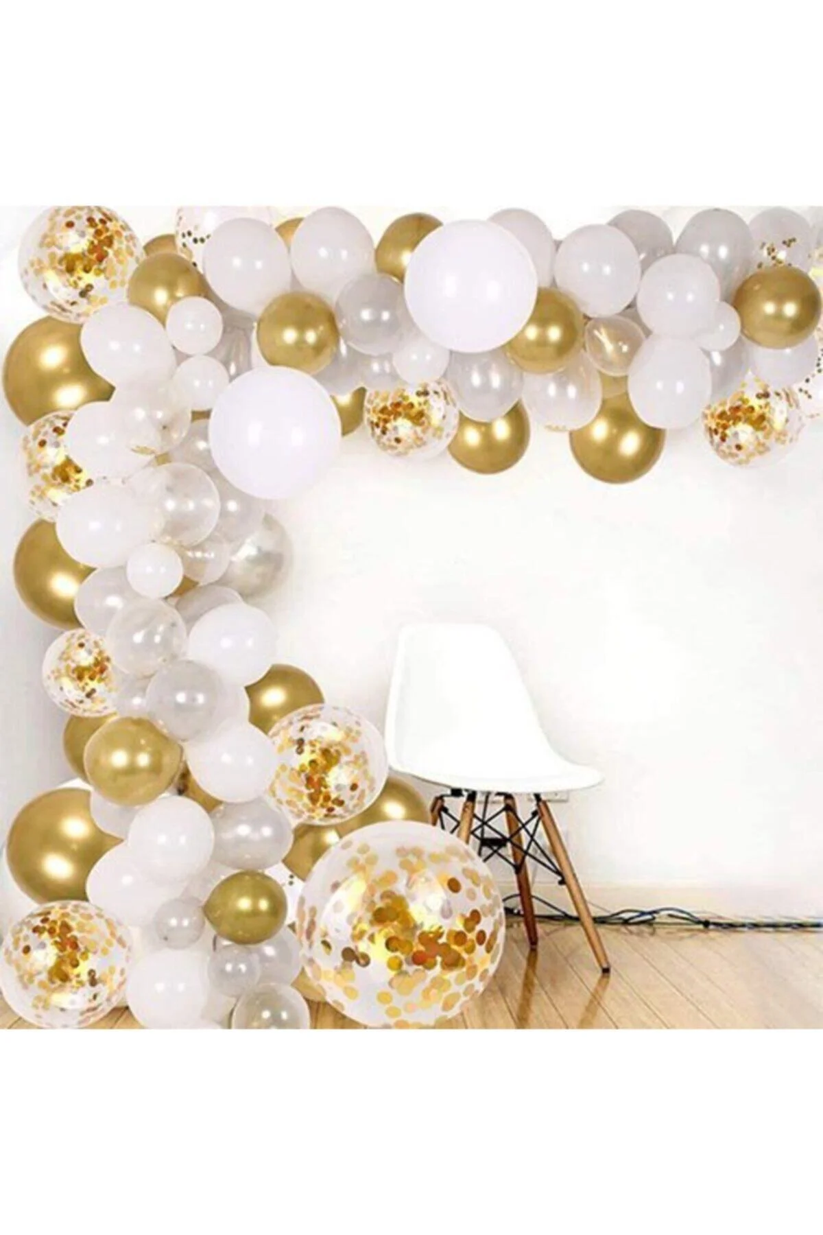 Gold Beyaz Zincir Balon Seti 5 Metre