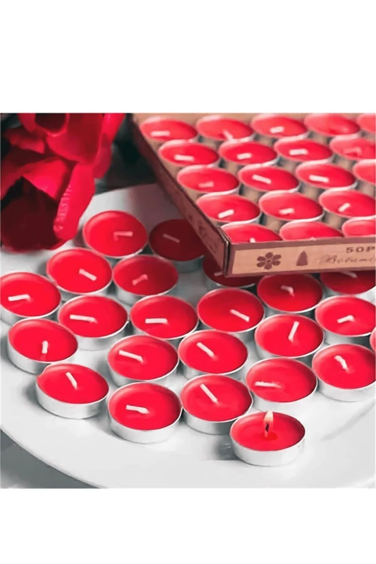 100 Adet Kırmızı Kalp Tealight Mum Dekoratif 100 Lü