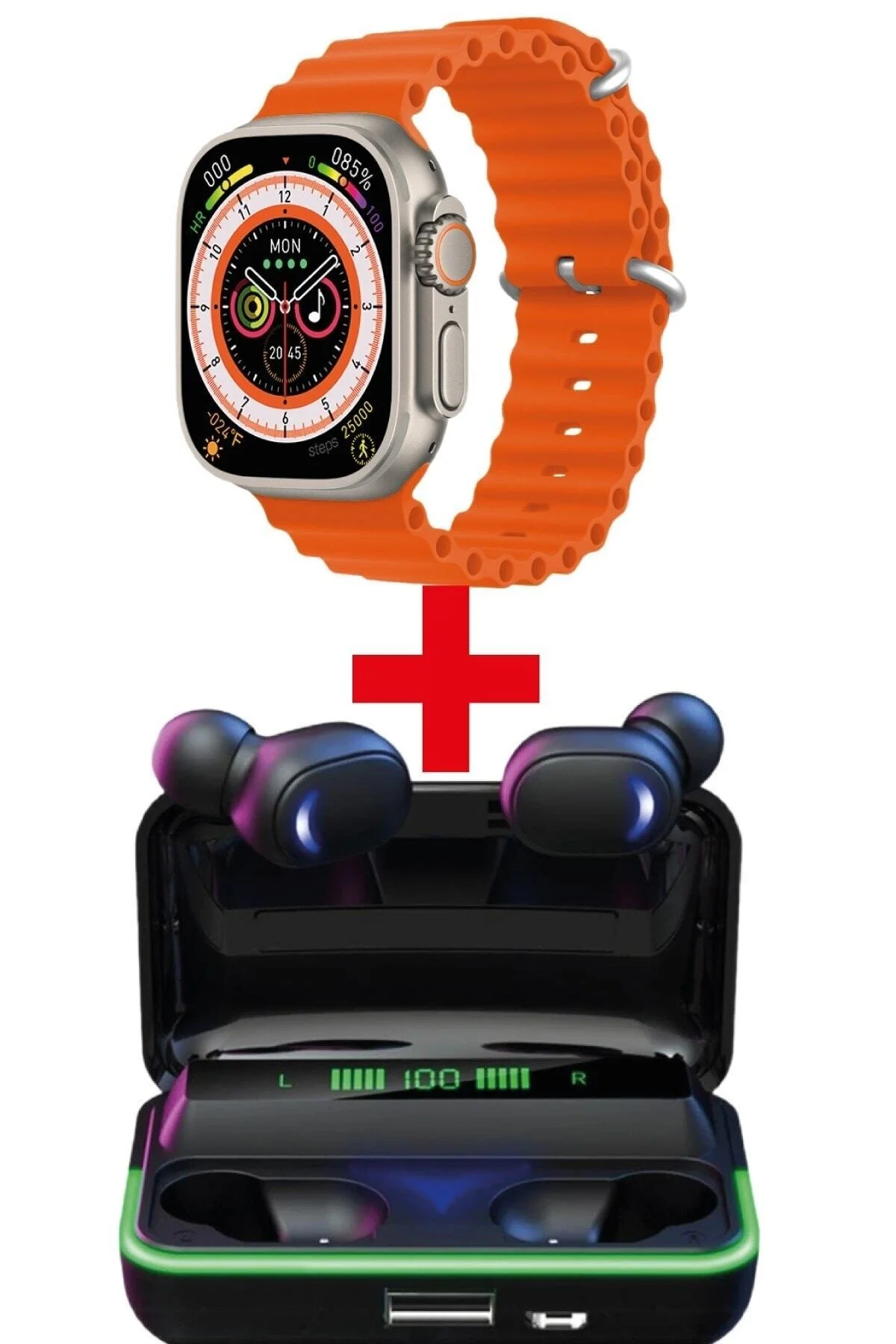 Gs8 Watch 8 Ultra Akıllı Saat Turuncu Watch E10 Bluetooth Kulaklık Hediye