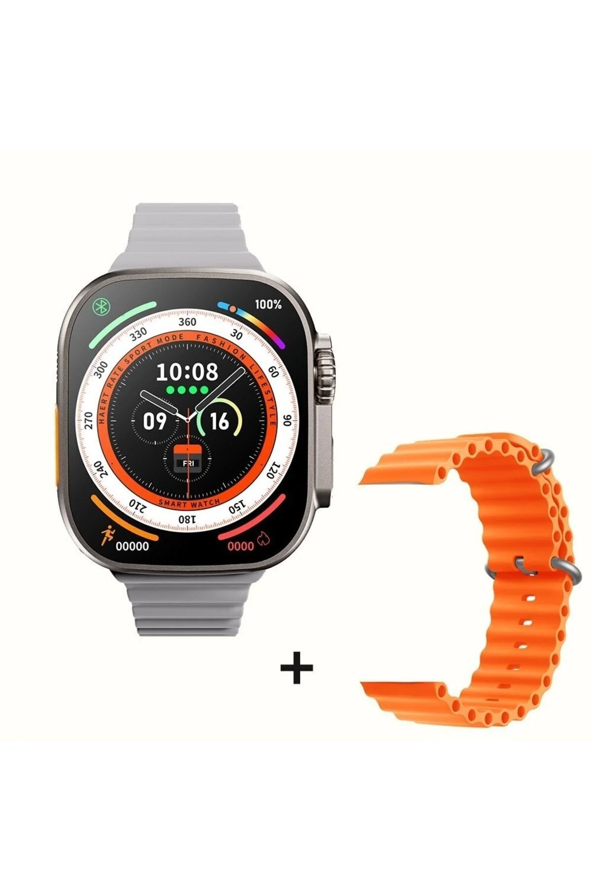 Gs8 Watch 8 Ultra Akıllı Saat Beyaz Türkçe Watch 2.02 Inc Turuncu Slikon Kordon Hediye