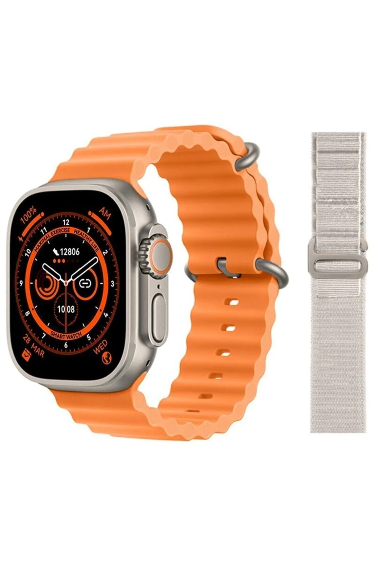 Gs8 Watch 8 Ultra Akıllı Saat Turuncu Türkçe Watch 2.02 Inc Beyaz Bez Kordon Hediye