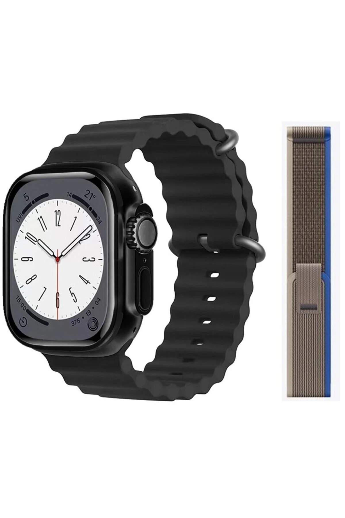 Gs8 Watch 8 Ultra Akıllı Saat Siyah Türkçe Watch 2.02 Inc Gri Dokuma Kordon Hediye
