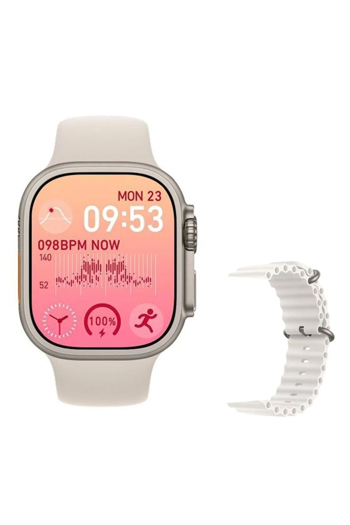 Gs8 Watch 8 Ultra Akıllı Saat Beyaz Türkçe Watch 2.02 Inc Beyaz Slikon Kordon Hediye