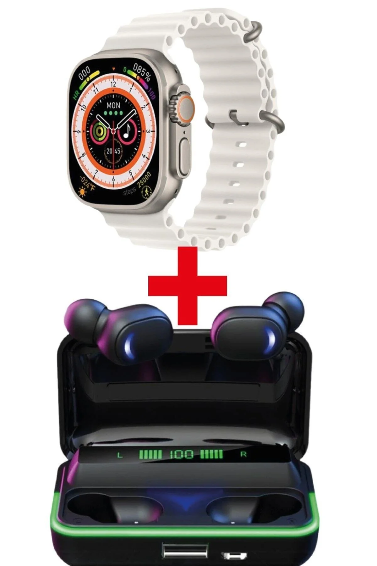 Gs8 Watch 8 Ultra Akıllı Saat Beyaz Watch + E10s Oyuncu Bluetooth Kulaklık Hediye