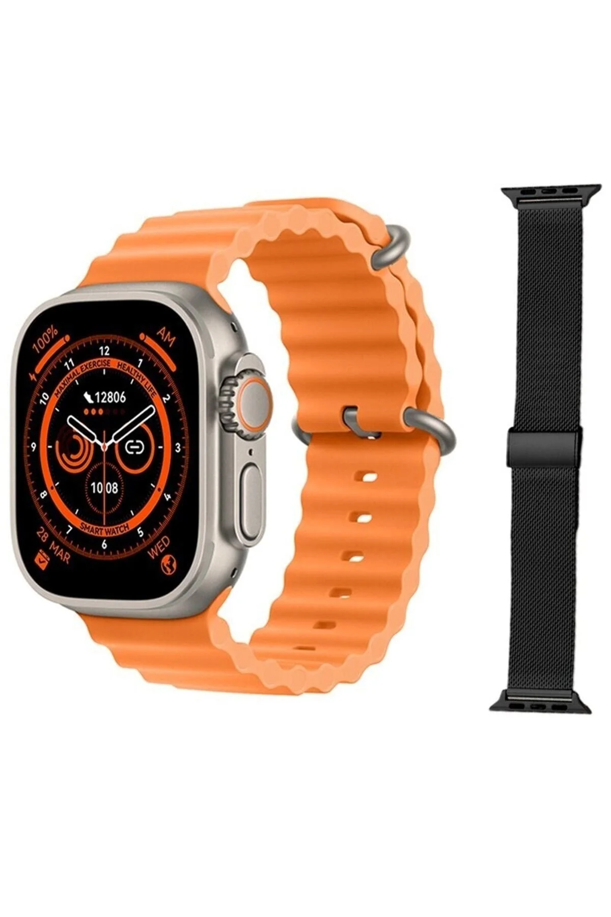 Gs8 Watch 8 Ultra Akıllı Saat Turuncu Türkçe Watch 2.02 Inc Siyah Metal Kordon Hediye