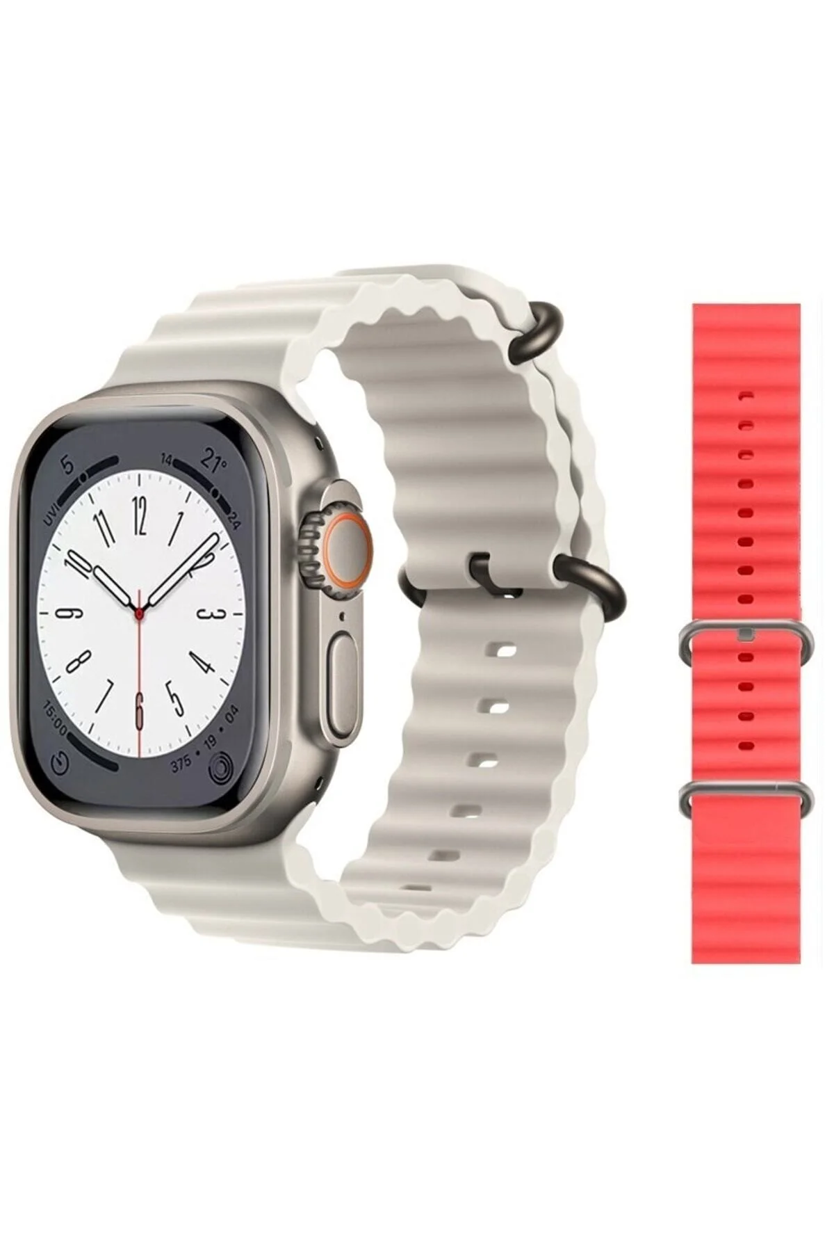 Gs8 Watch 8 Ultra Akıllı Saat Beyaz Türkçe Watch 2.02 Inc Kırmızı Slikon1 Kordon Hediye