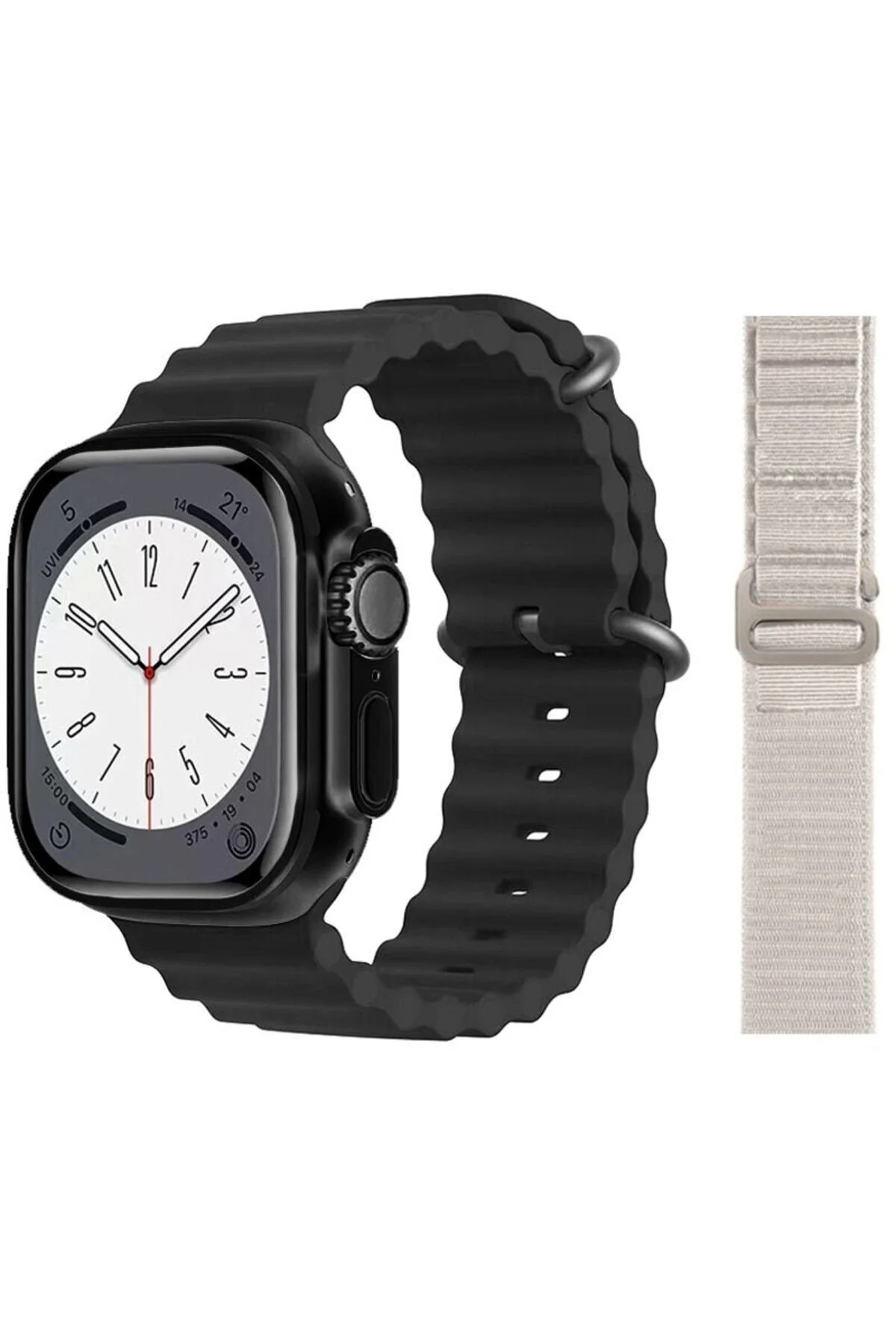Gs8 Watch 8 Ultra Akıllı Saat Siyah Türkçe Watch 2.02 Inc Beyaz Kordon Hediye