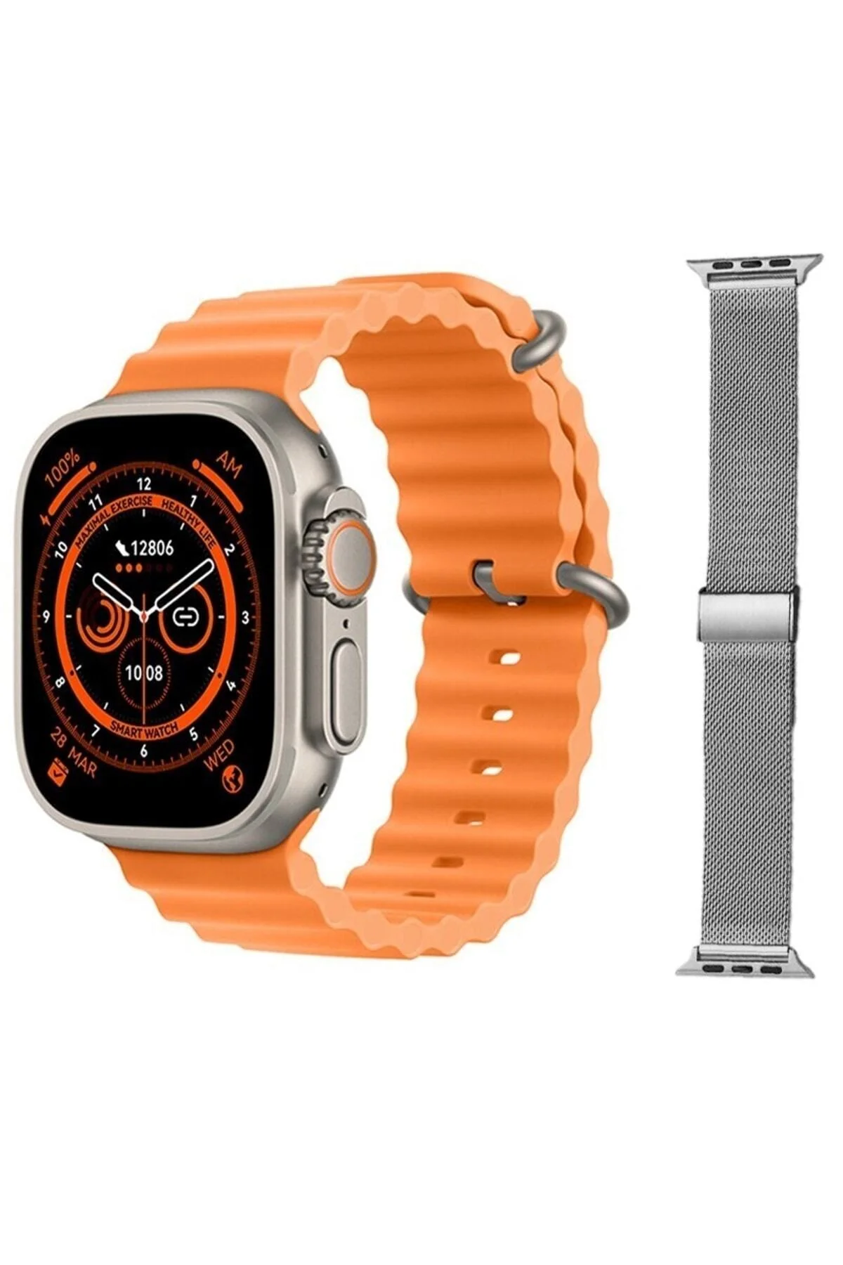 Gs8 Watch 8 Ultra Akıllı Saat Turuncu Türkçe Watch 2.02 Inc Gri Metal Kordon Hediye