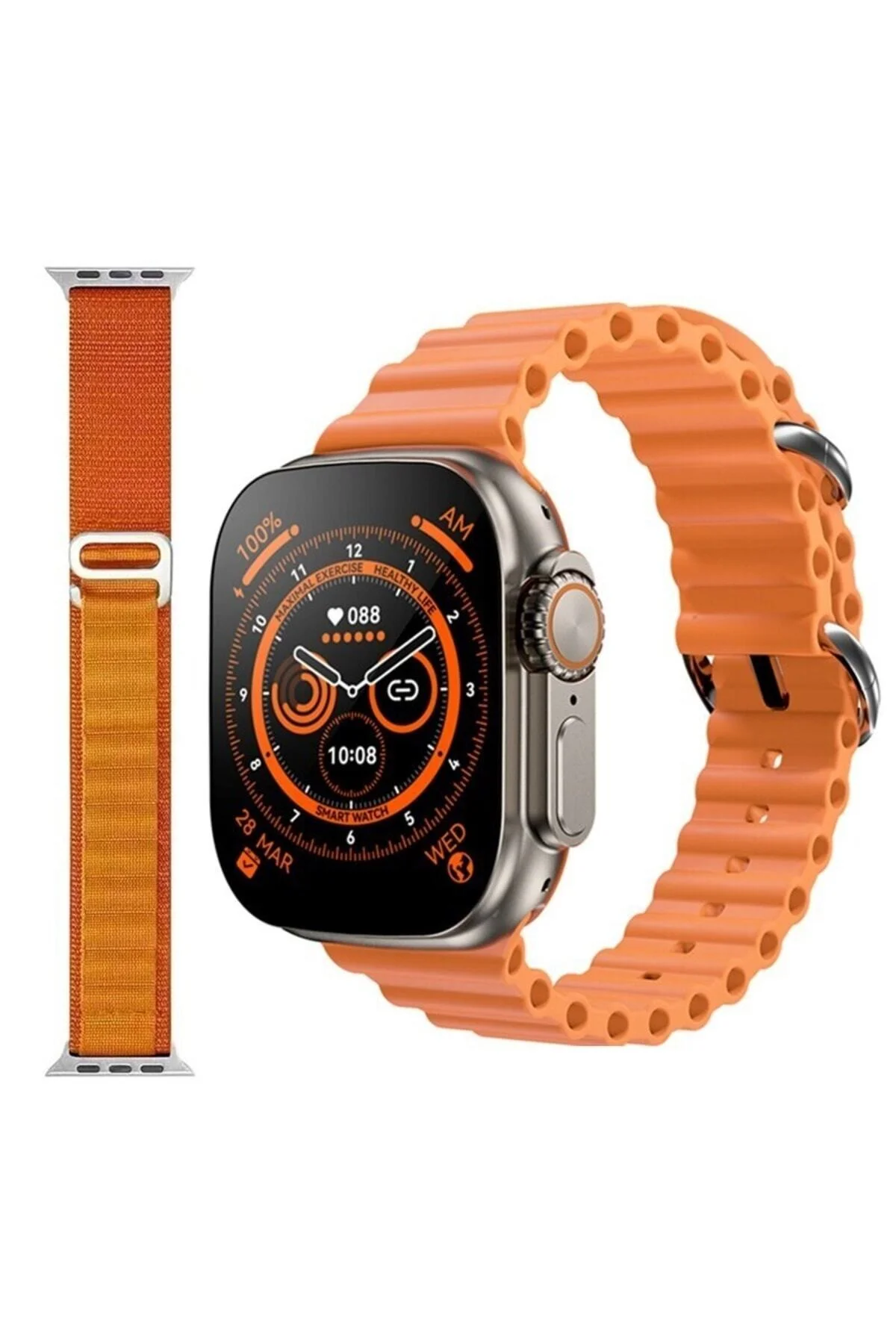 Gs8 Watch 8 Ultra Akıllı Saat Turuncu Türkçe Watch 2.02 Inc Turuncu Bez Kordon Hediye