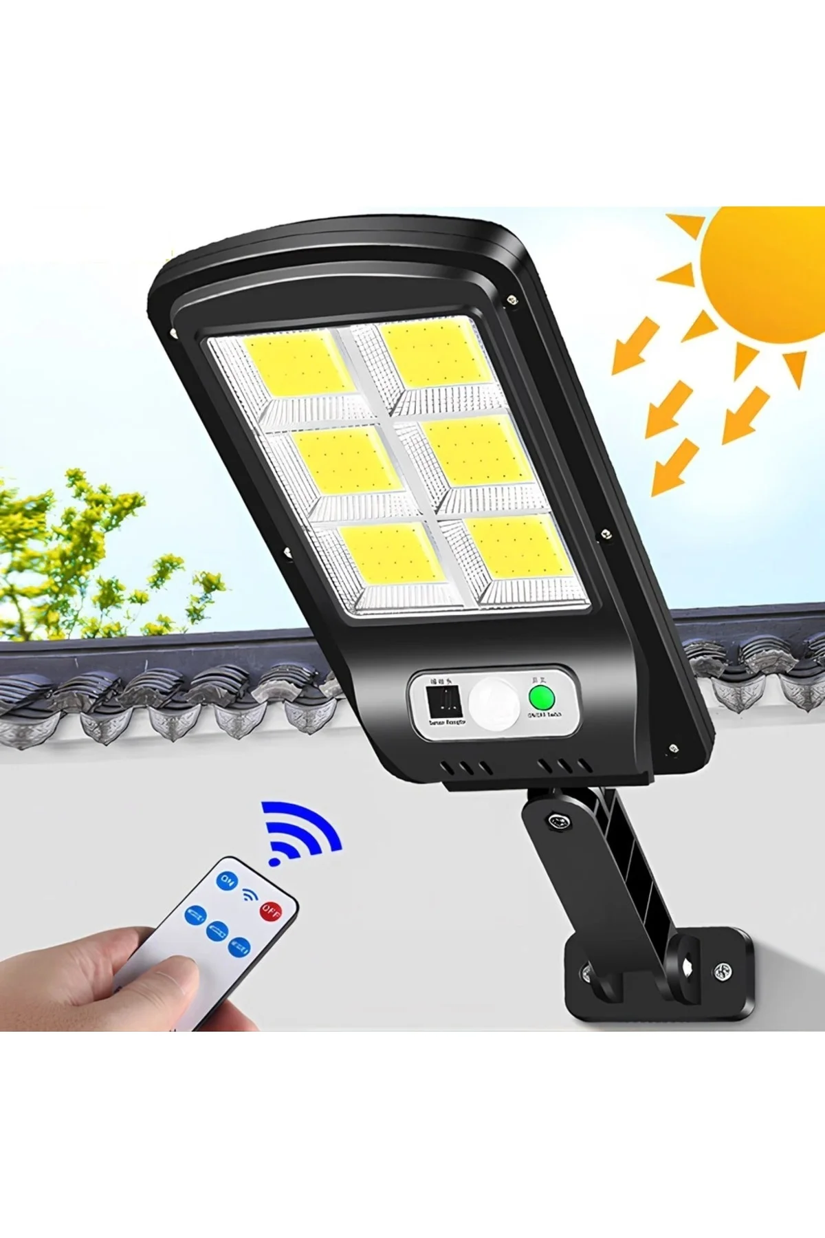 Güneş Enerjili Sokak Lambası Bahçe Aydınlatması Sensörlü 3 Mod 9 Cob Led Solar 37cm X 11.5cm