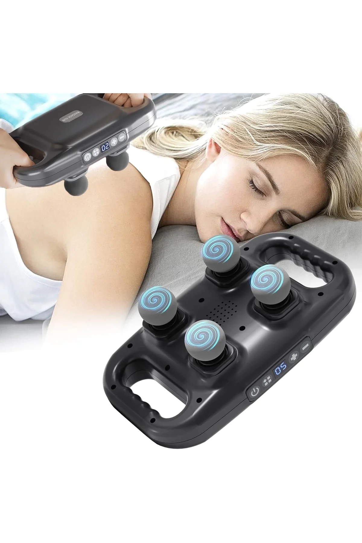 4 Başlıklı Masaj Tabancası - Ergonomik Derin Doku Sırt Ve Boyun Masaj Aleti Ağrı Ve Sızı Giderici