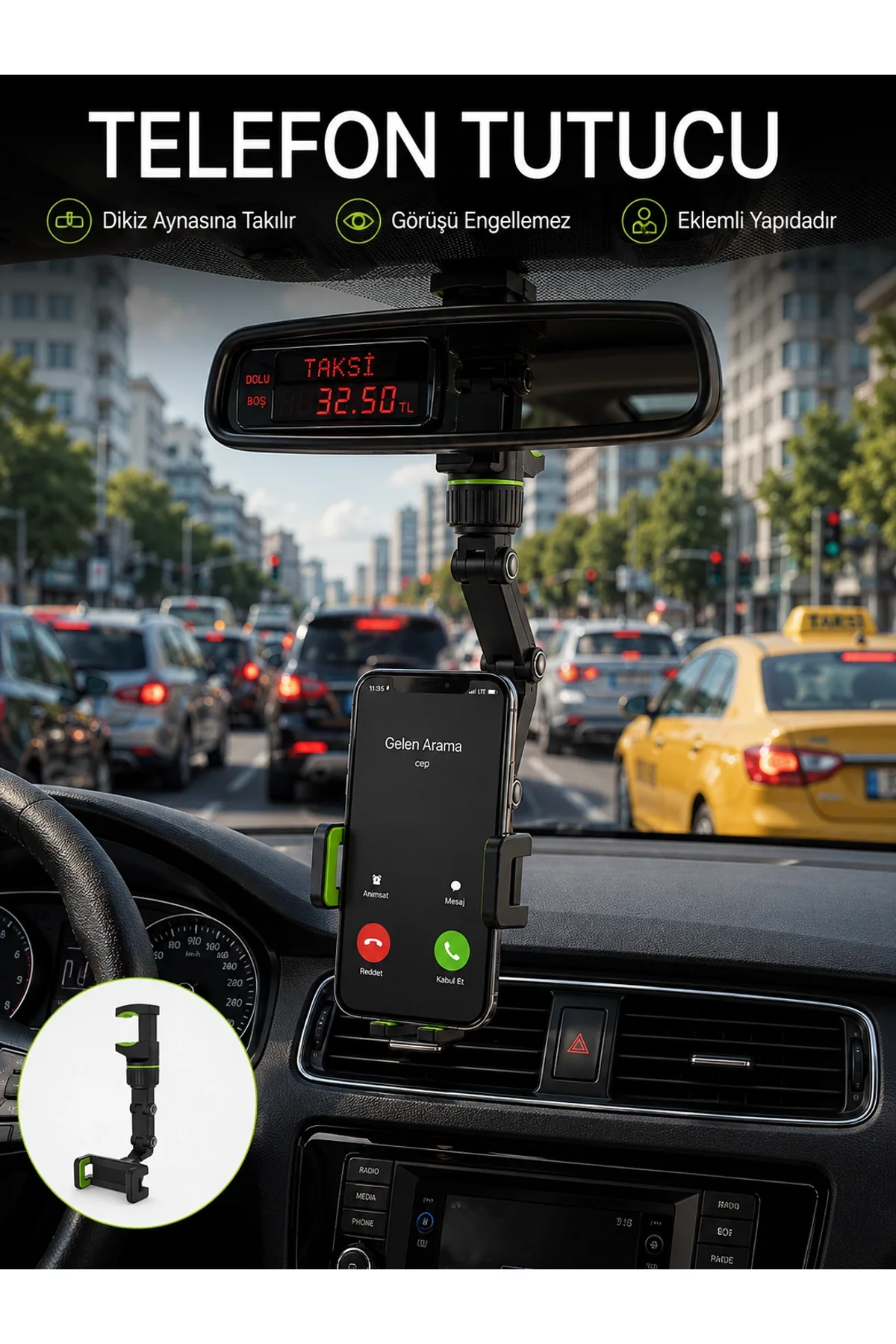 Ayarlanabilir Dikiz Aynası Telefon Tutucu Görüş Açısını Engellemeyen Araç Aparatı