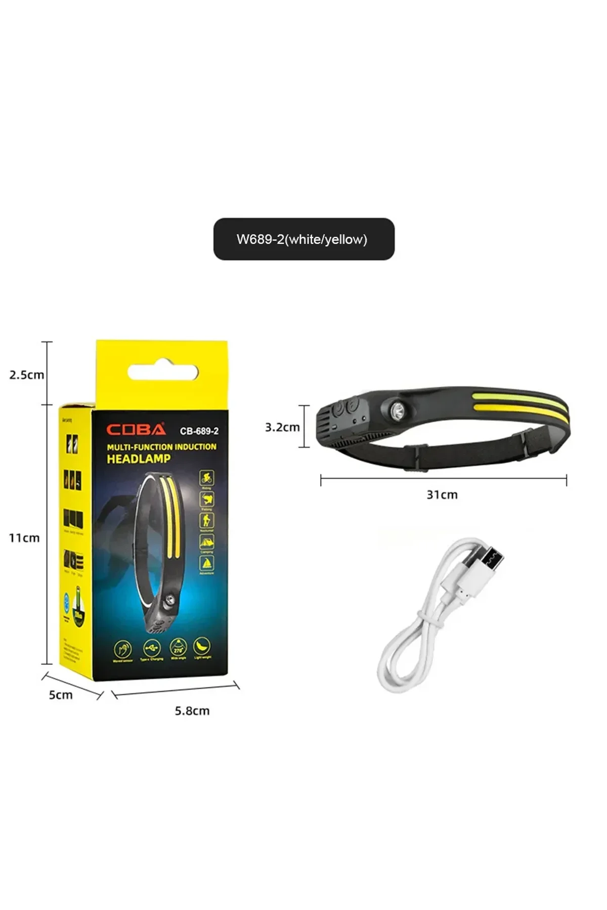 Sensörlü Far COB Led Far Şarj Edilebilir Kafa Feneri 18650 Dahili Pil Açık Hava Balıkçılık Kamp Baş - Just Cheap Store Görsel 4