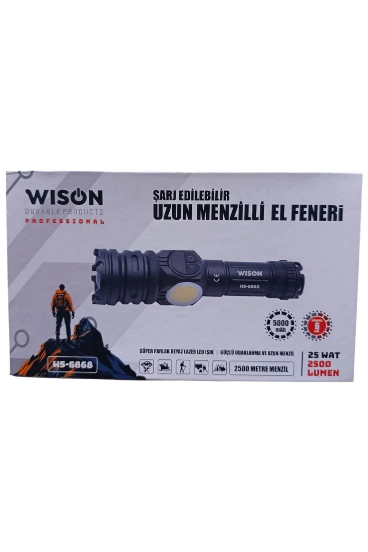2500 lümen 25 wat 5000 mah Pil Şarj Edilebilir Uzun Menzilli El Feneri WS-6868 (4741) - Just Cheap Store Görsel 5
