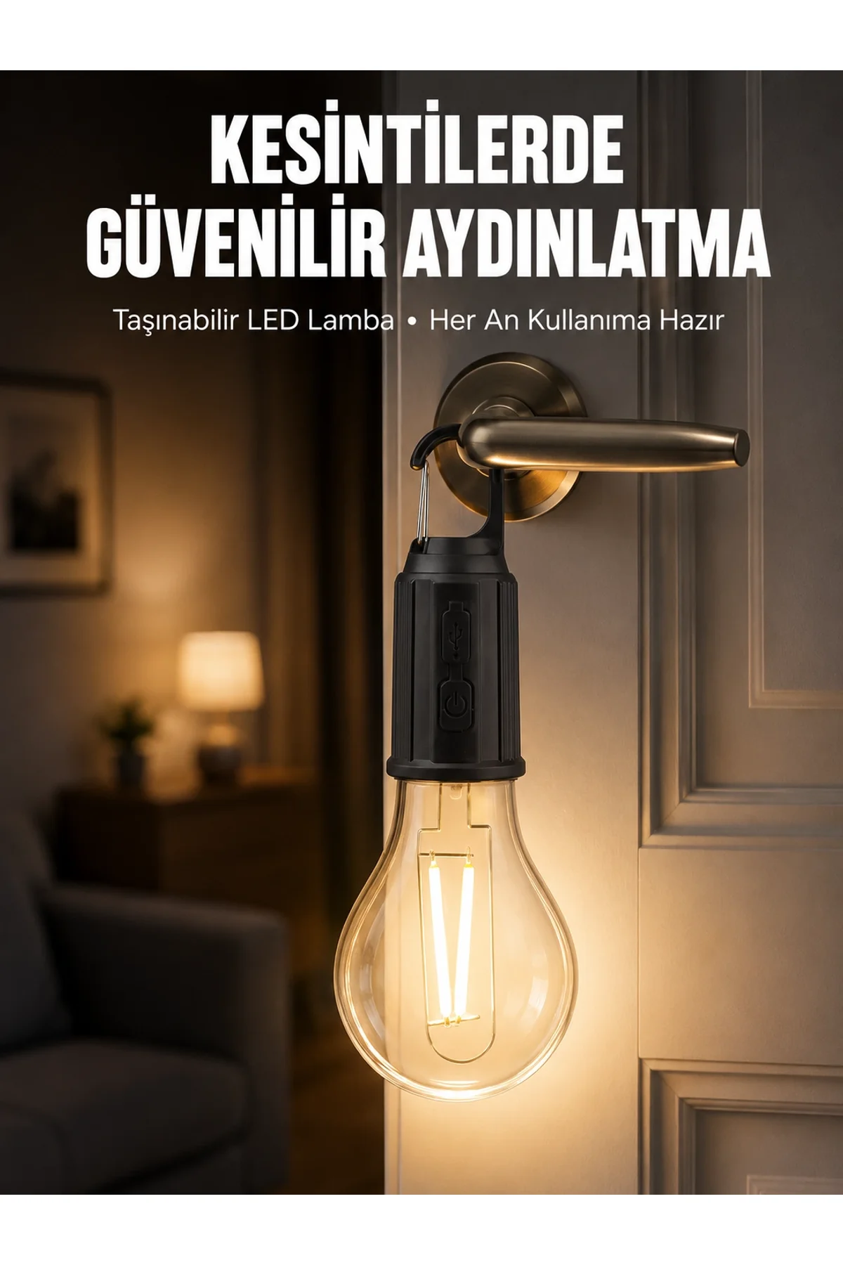 Şarjlı Aydınlatma Ampul Tasarımlı Ambians Işık Askılı Kamp Lambası