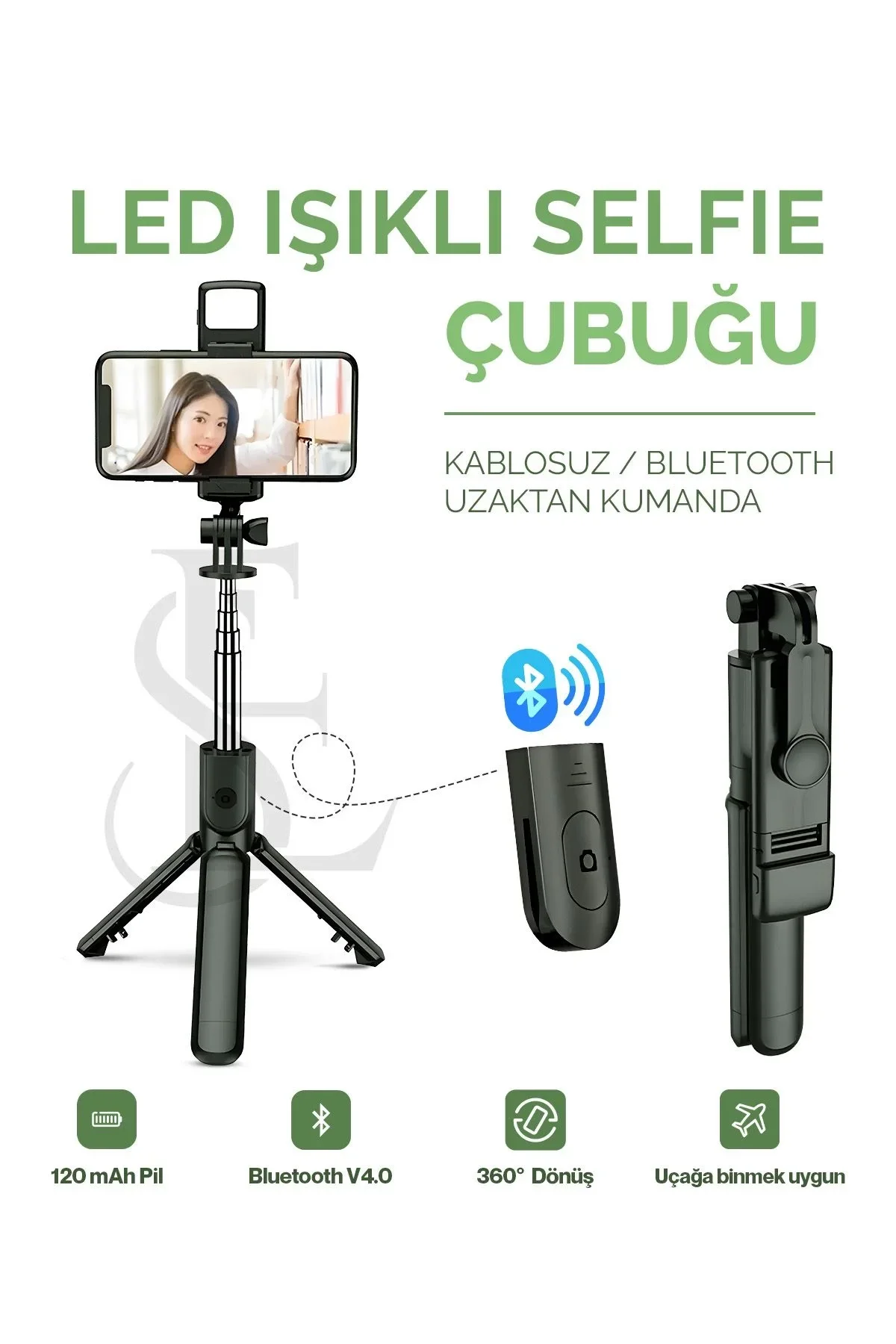 Led Işıklı Selfie Çubuğu Bluetooth Kumandalı Kablosuz Tripot Selfie Monopod Selfie Stick Siyah - Just Cheap Store Görsel 2