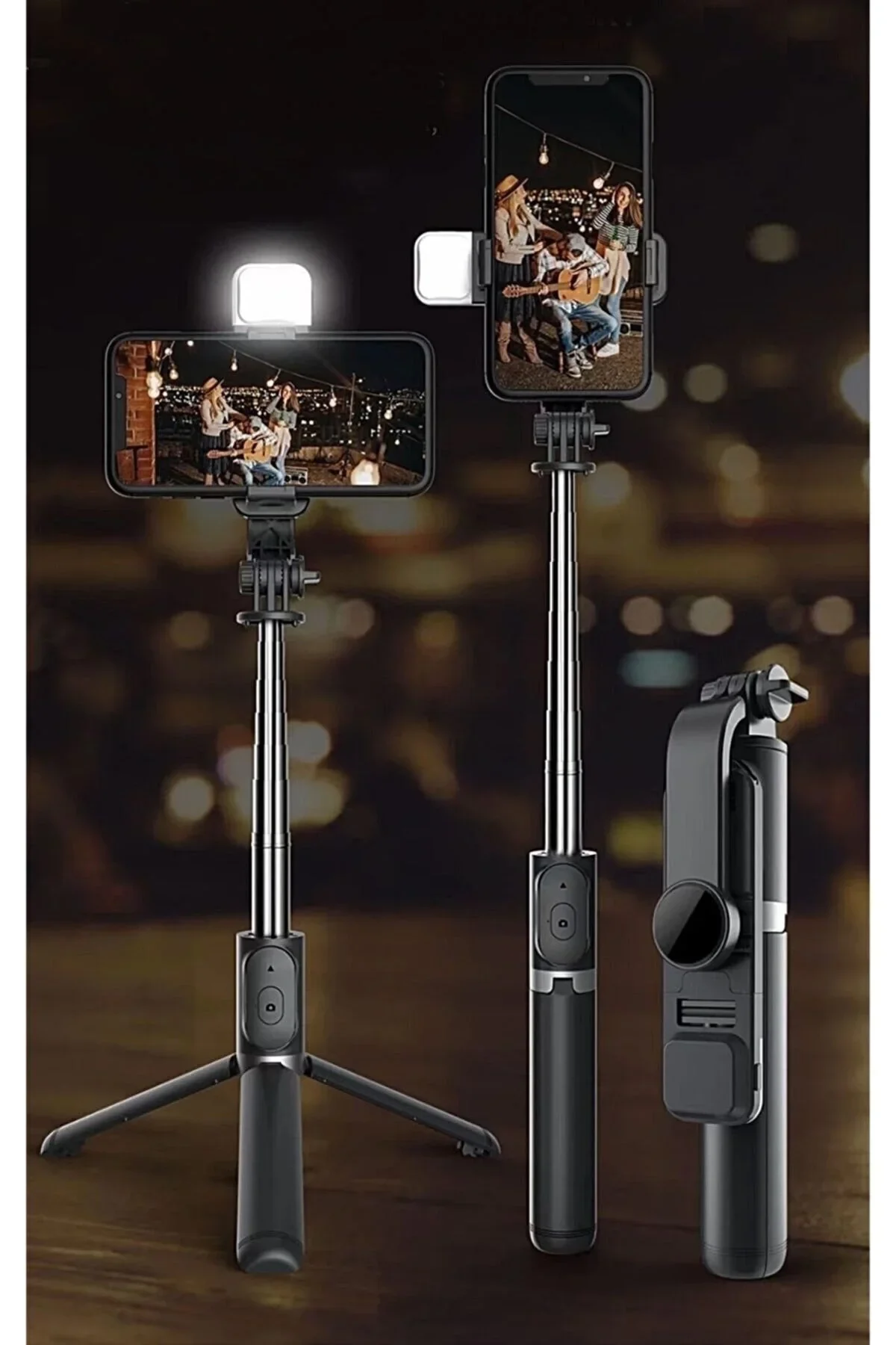 Led Işıklı Selfie Çubuğu Bluetooth Kumandalı Kablosuz Tripot Selfie Monopod Selfie Stick Siyah - Just Cheap Store Görsel 3