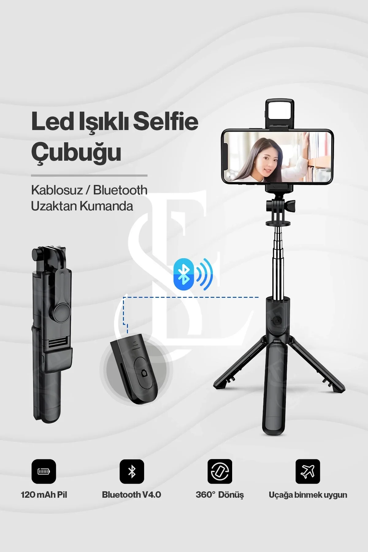 Led Işıklı Selfie Çubuğu Bluetooth Kumandalı Kablosuz Tripot Selfie Monopod Selfie Stick Siyah - Just Cheap Store Görsel 4