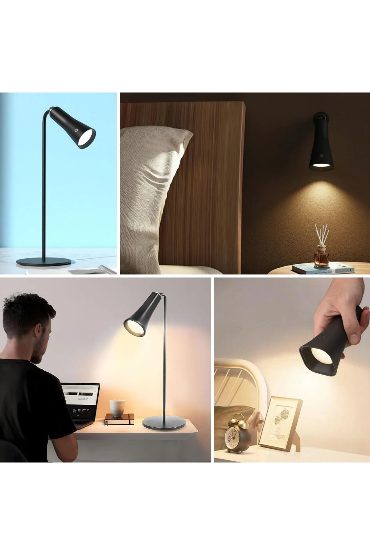 Çok Amaçlı Güçlü Manyetik Başlıklı 4’ü 1 Arada Portatif Siyah LED Lamba Masaüstü, El Feneri, Duvara - Just Cheap Store Görsel 2