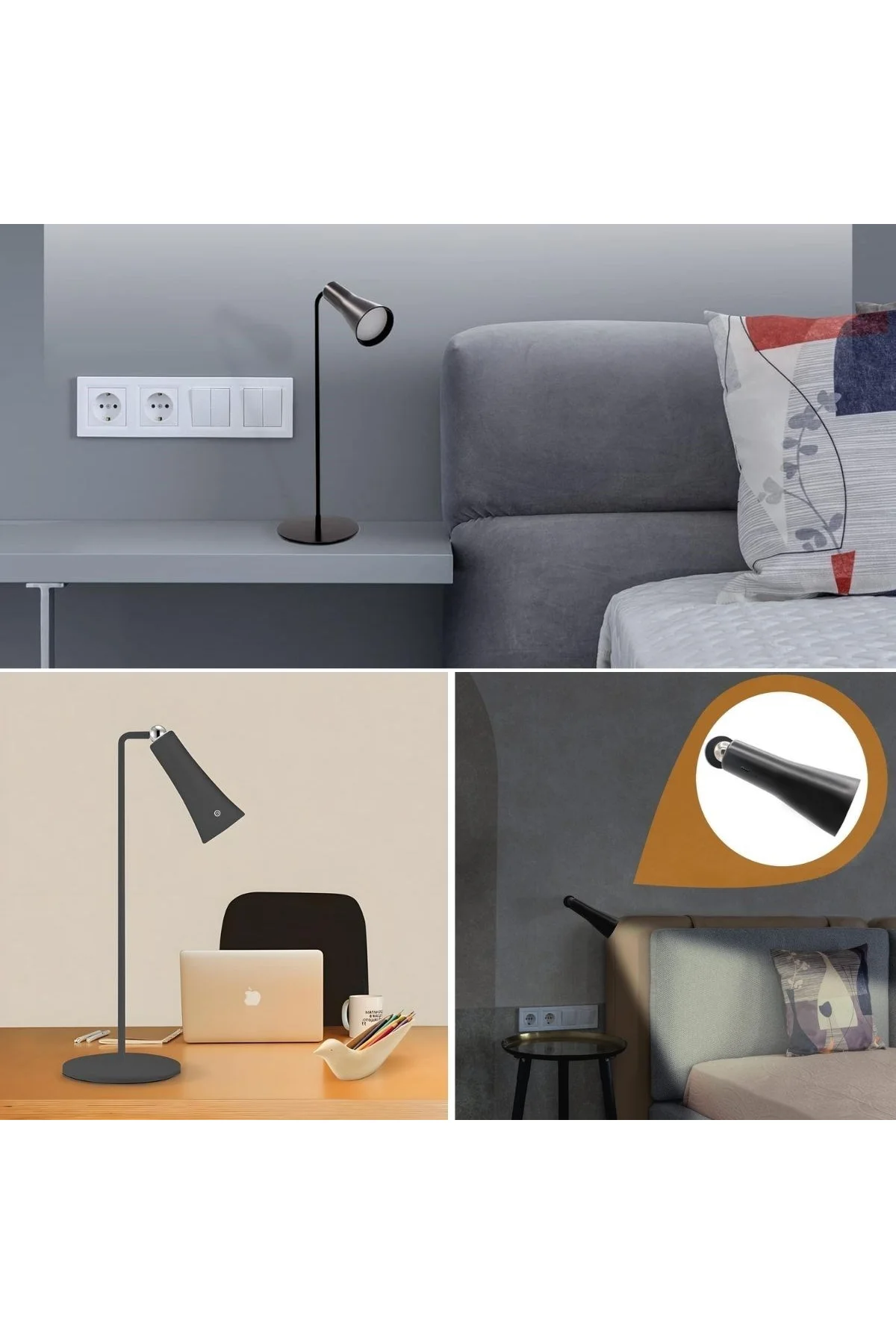 Çok Amaçlı Güçlü Manyetik Başlıklı 4’ü 1 Arada Portatif Siyah LED Lamba Masaüstü, El Feneri, Duvara - Just Cheap Store Görsel 4