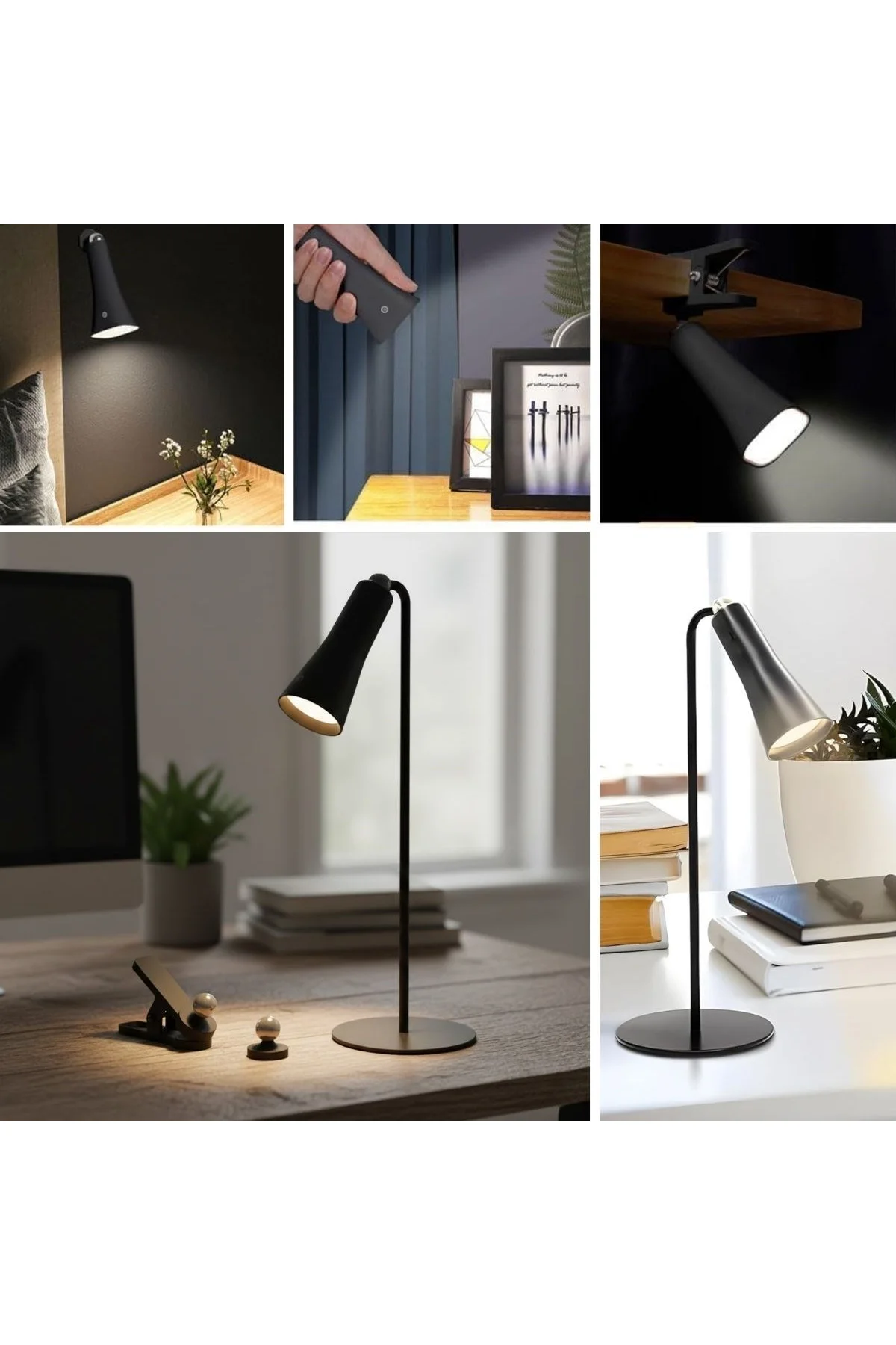 Çok Amaçlı Güçlü Manyetik Başlıklı 4’ü 1 Arada Portatif Siyah LED Lamba Masaüstü, El Feneri, Duvara - Just Cheap Store Görsel 5