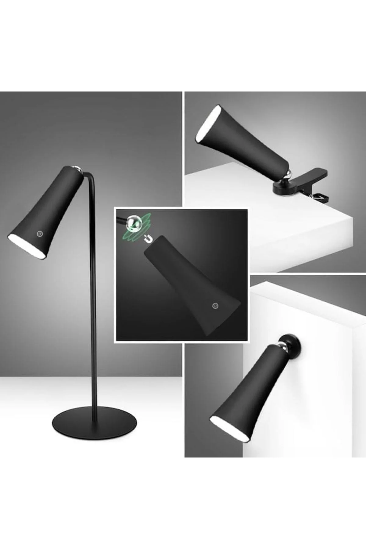 Çok Amaçlı Güçlü Manyetik Başlıklı 4’ü 1 Arada Portatif Siyah LED Lamba Masaüstü, El Feneri, Duvara - Just Cheap Store Görsel 3