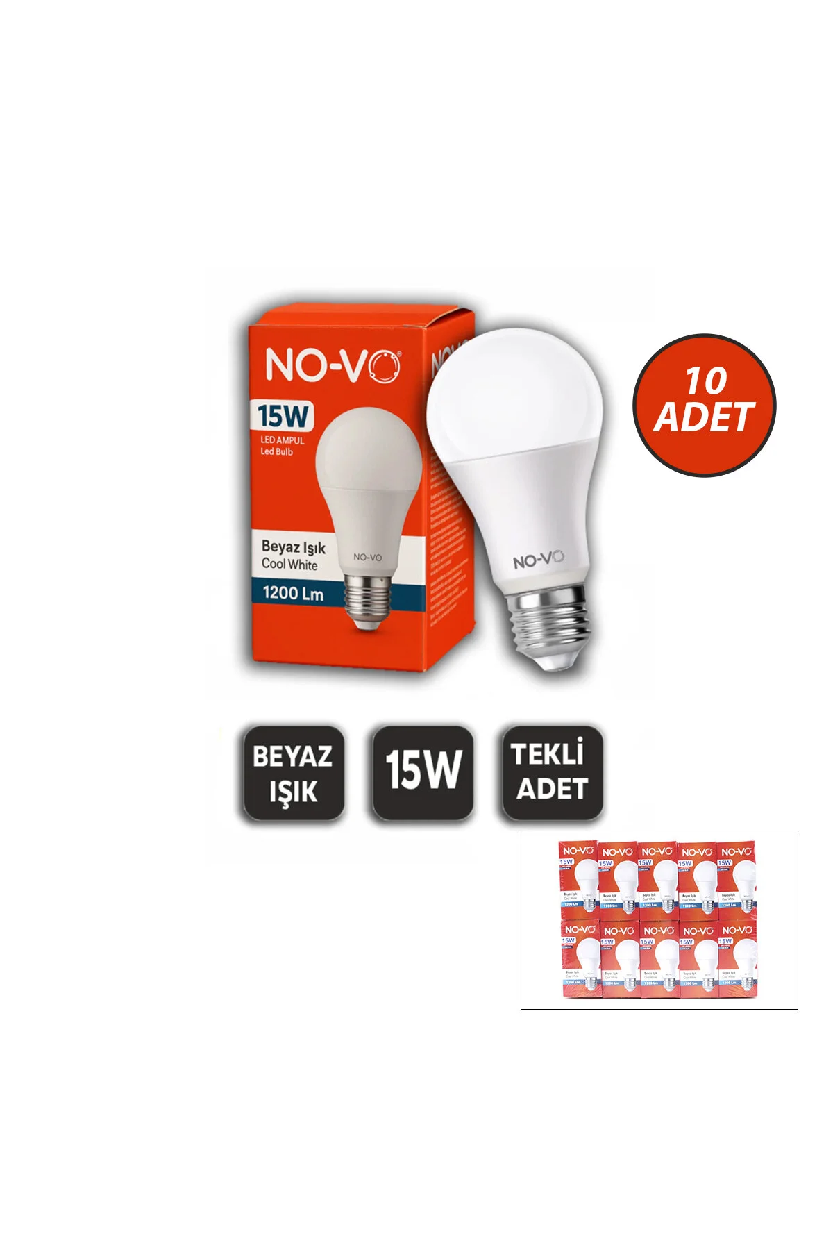 10 ADET 15W BEYAZ LED AMPUL 1200LM 6500K 15.000 SAAT ÖMÜR (4741)