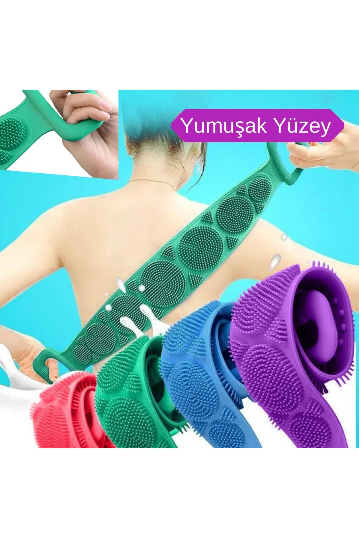 Çift Taraflı Banyo Hamam Lifi Silikon Masajlı Yumuşak Duş Lifi Uzun Ömürlü Hazır Banyo Kesesi (4741)