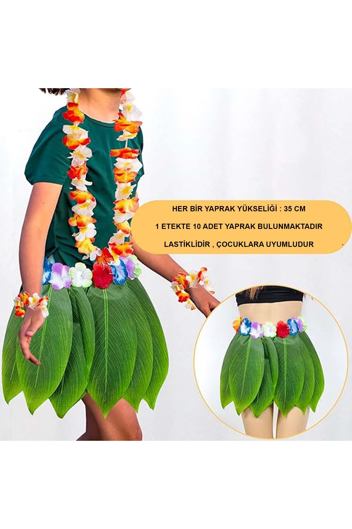 Tropikal Esintili Hawaii Yapraklı Parti Eteği Çocuk Boy (4741) - Just Cheap Store Görsel 4