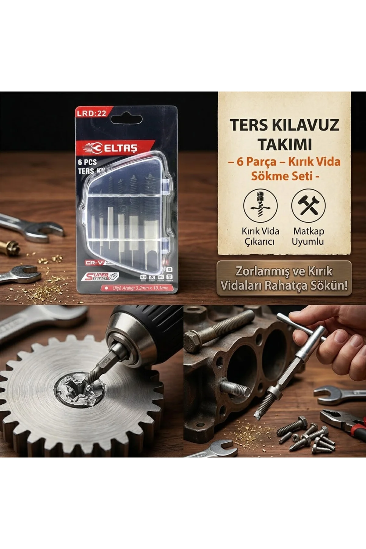 6 PCS HASARLI VİDA ÇIKARICI SET - SOLA DÖNEN KLAVUZ UÇ (4741) - Just Cheap Store Görsel 2