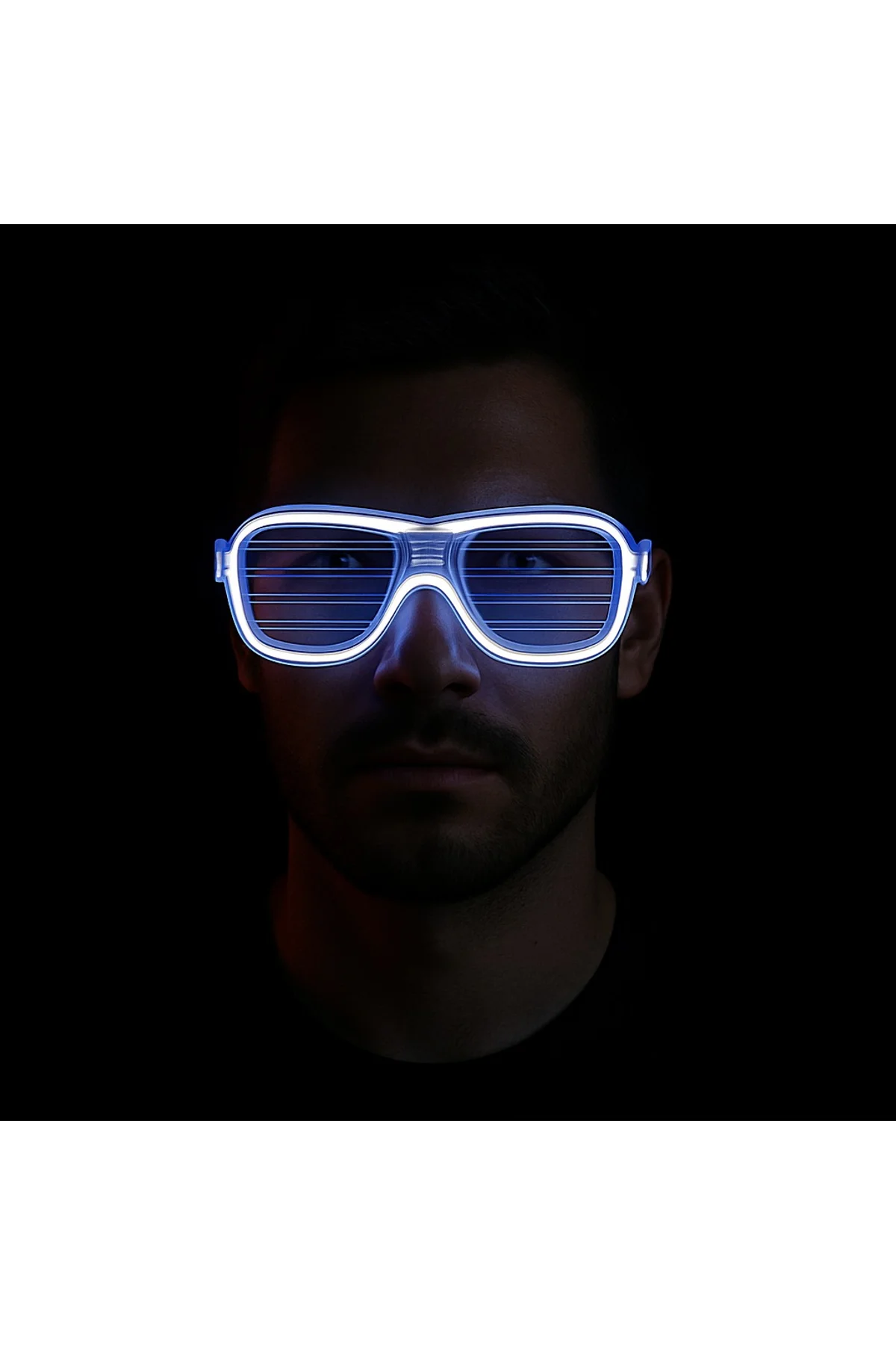 Beyaz Led Işıklı Parti Gözlüğü - Neon Glow Şerit Gözlük 3 Modlu (4741) - Just Cheap Store Görsel 3