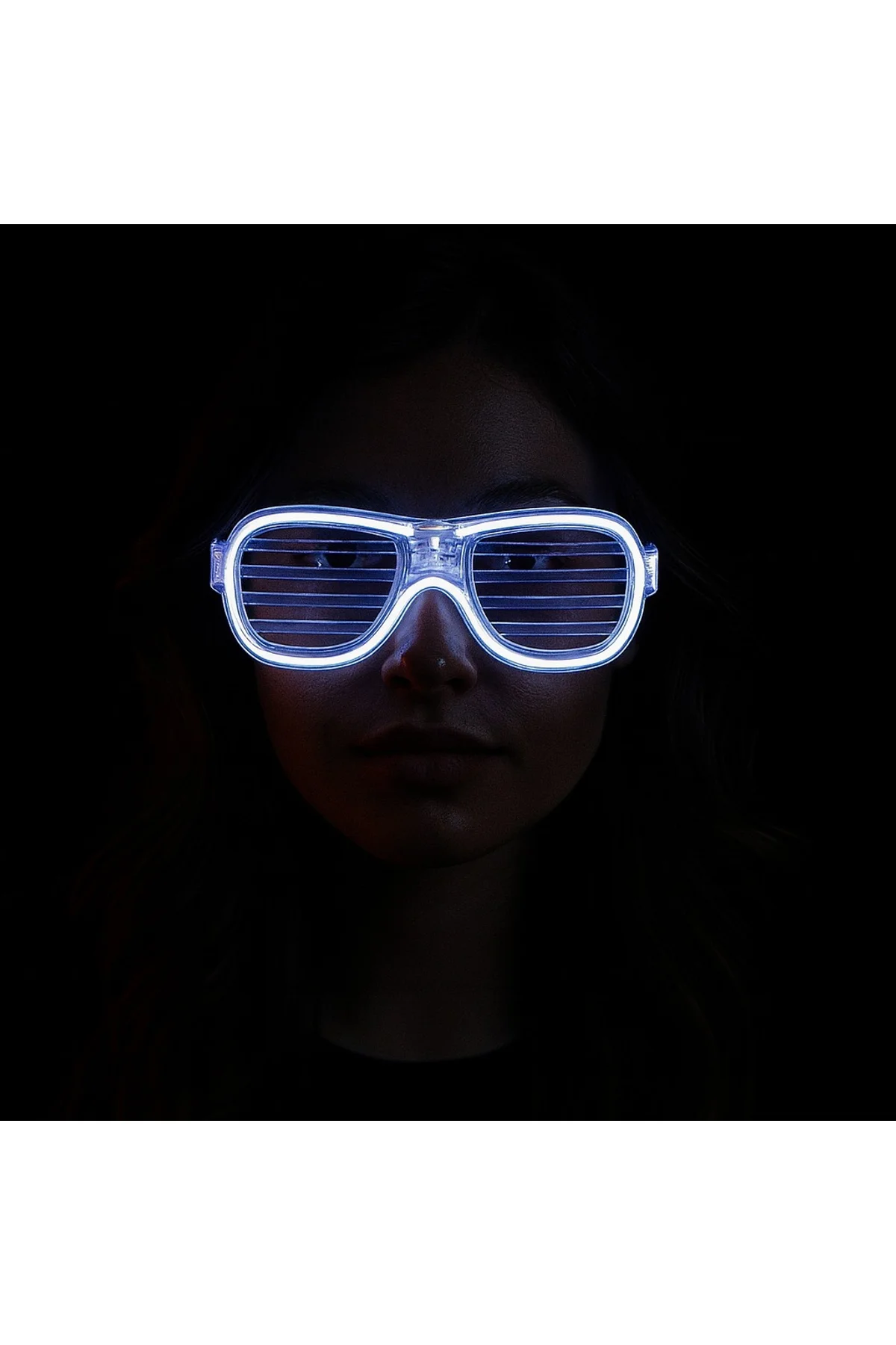 Beyaz Led Işıklı Parti Gözlüğü - Neon Glow Şerit Gözlük 3 Modlu (4741) - Just Cheap Store Görsel 2