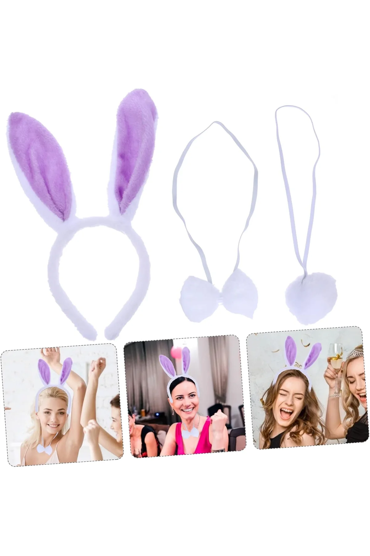 Lila Mor Tavşan Kulak Papyon Kuyruk 3&amp;apos;lü Parti Seti (4741) - Just Cheap Store Görsel 3