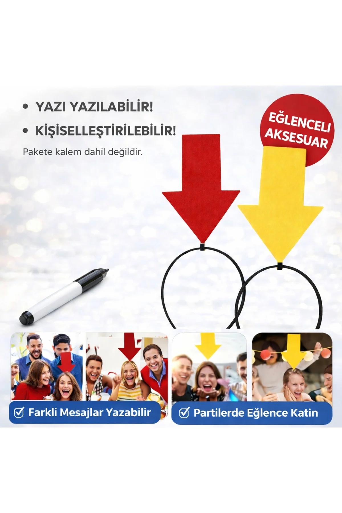 Kişiselleştirilebilir Ok İşaretli Mesaj Tacı (2’li Set Sarı-Kırmızı) (4741)