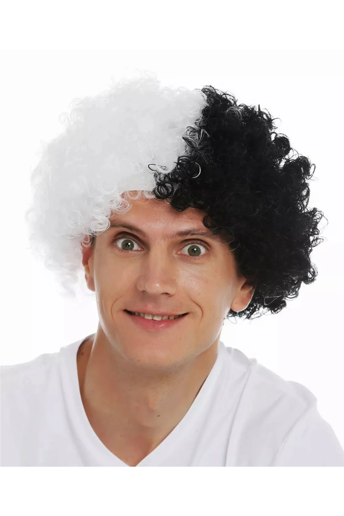 Siyah Beyaz Kıvırcık Afro Bonus Peruk Taraftar Bonus Saç (4741)
