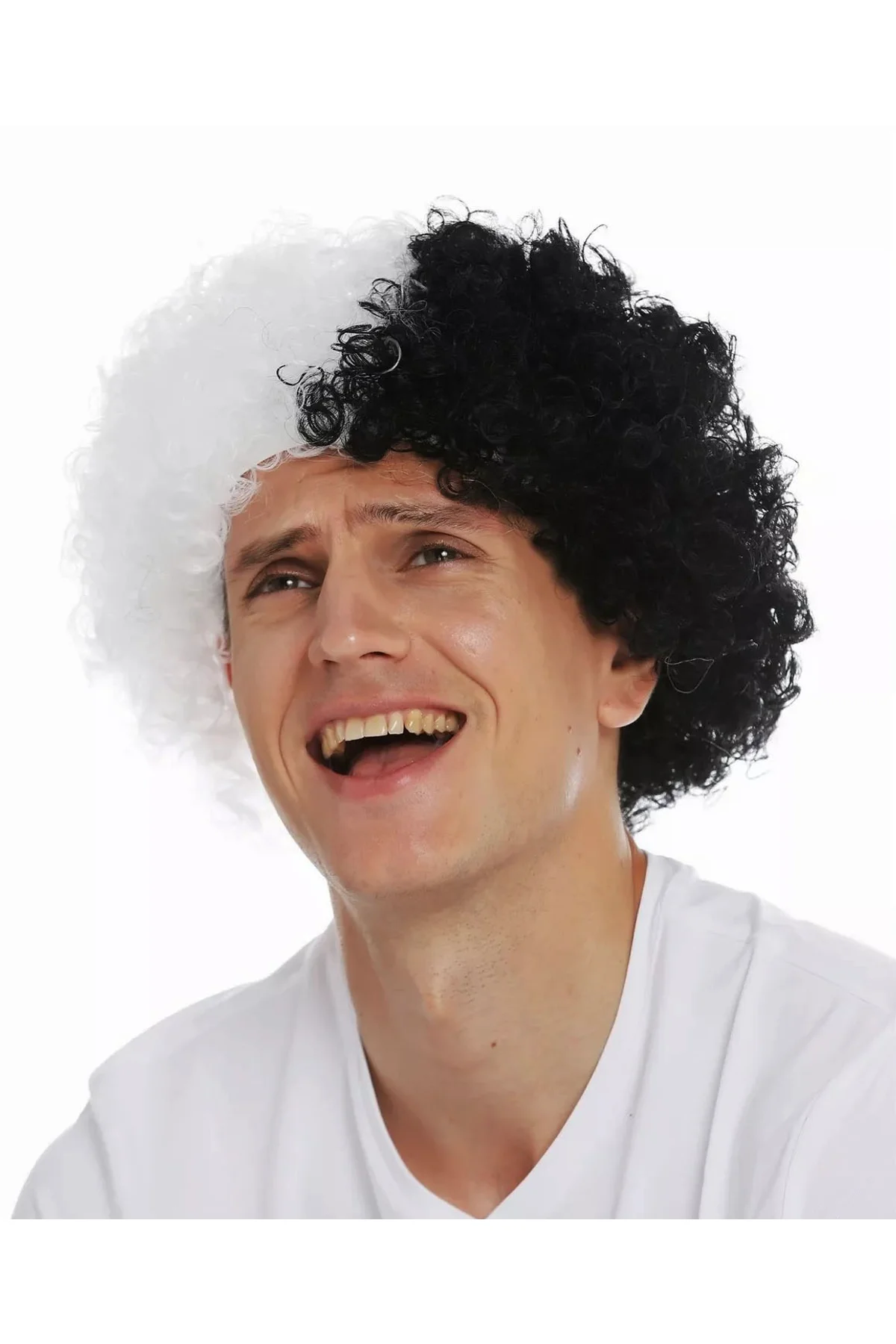 Siyah Beyaz Kıvırcık Afro Bonus Peruk Taraftar Bonus Saç (4741) - Just Cheap Store Görsel 3