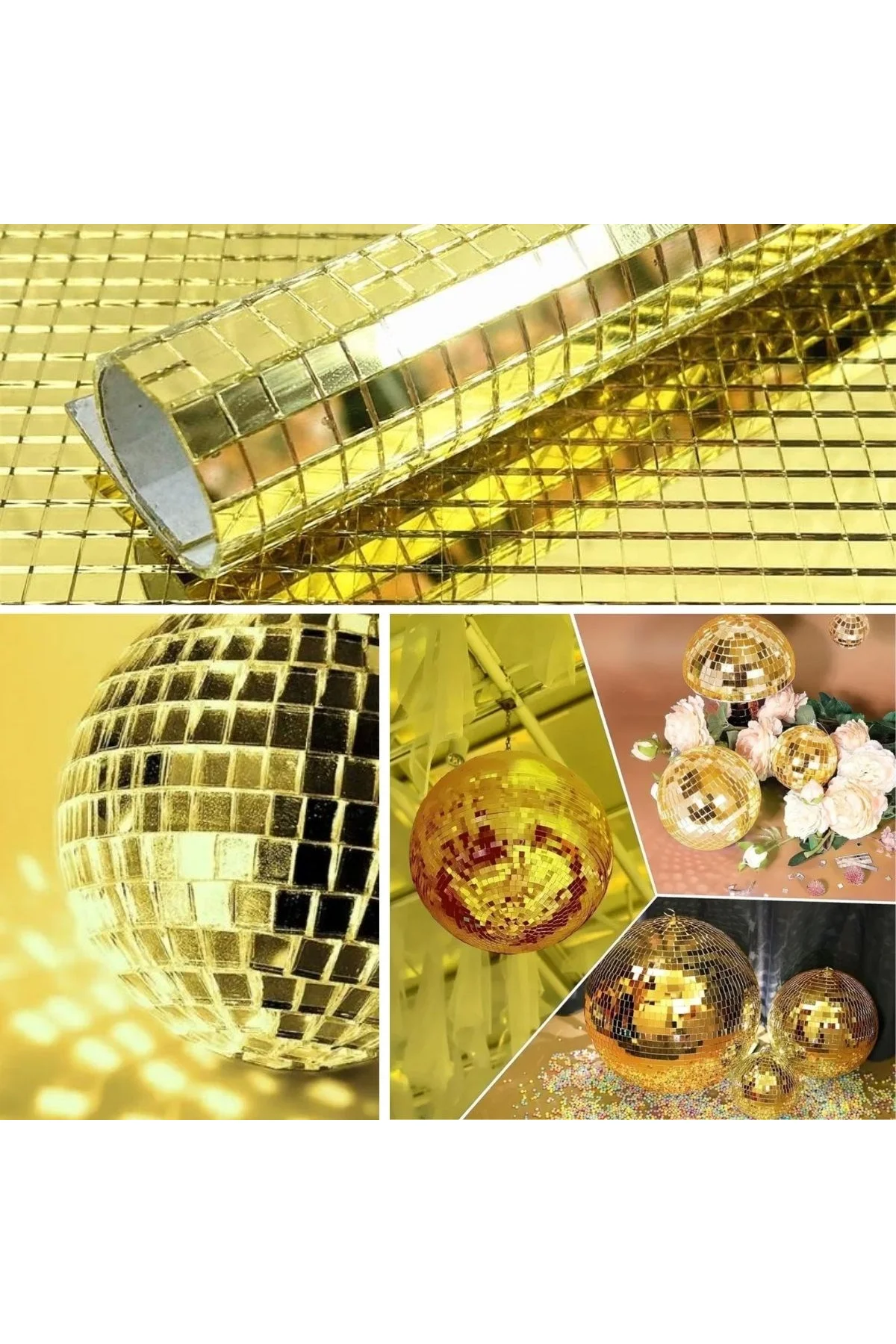 Kare Gold Cam Mozaik Fayans Çıkartmaları El İşi Kare Cam Fayans Kendinden Yapışkanlı Aynalı Dekor Pa
