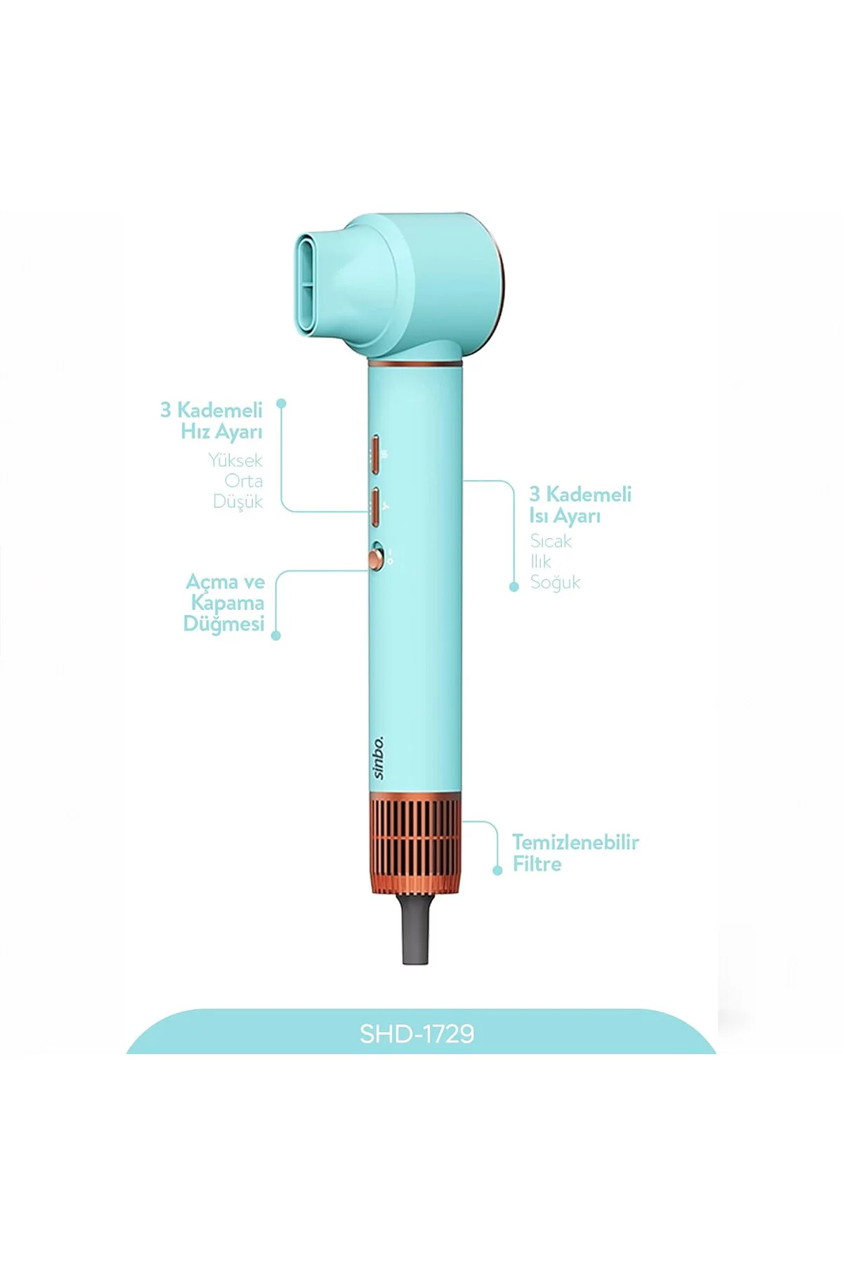 MAVİ AİR BRUSH 5İN1=BUKLE-HACİMLE-DÜZLEŞTİR-2-FIRÇA SAÇ KURUTMA - ŞEKİL MAKİNESİ 1300W 3-KDM.HIZ SIC - Just Cheap Store Görsel 3