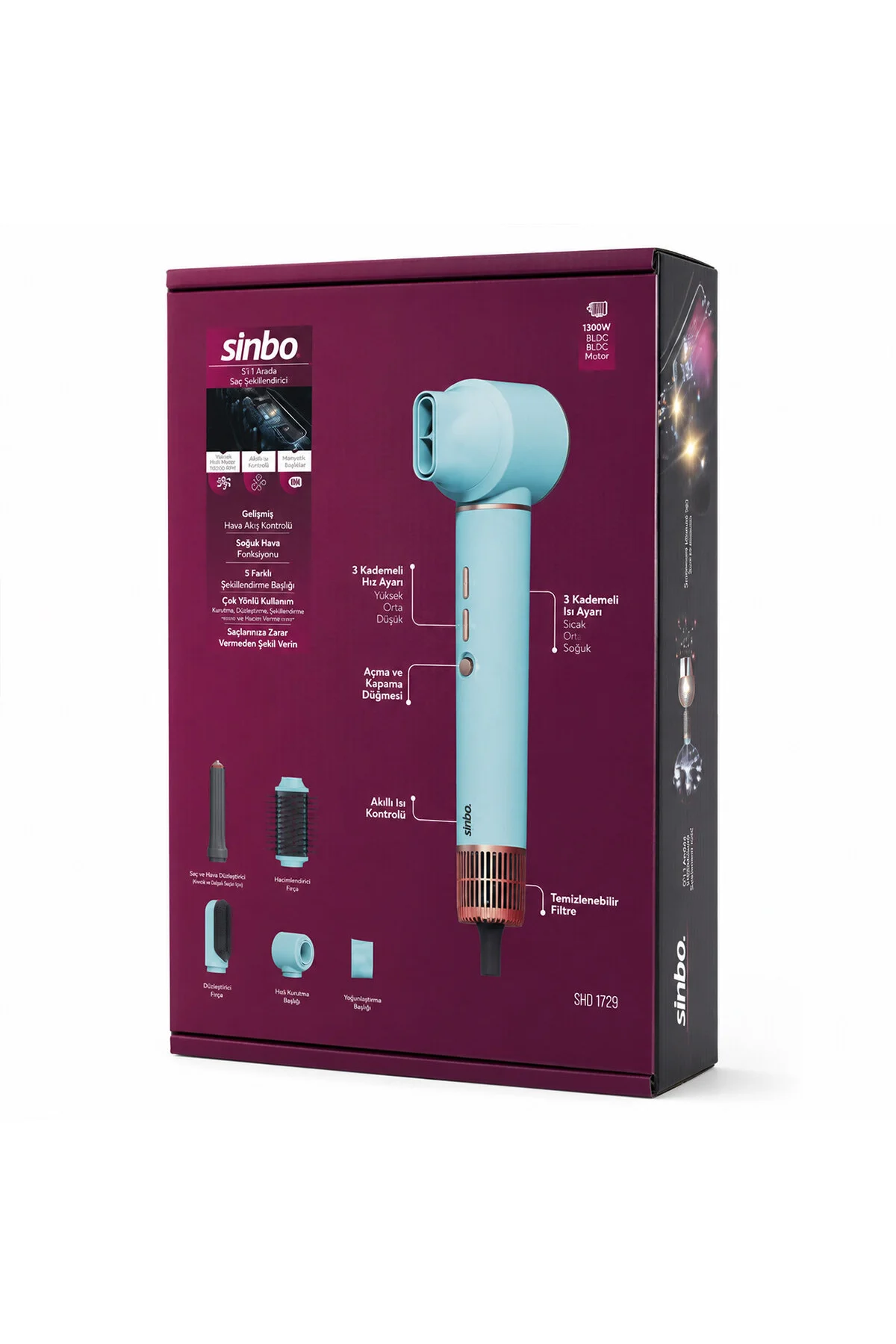 MAVİ AİR BRUSH 5İN1=BUKLE-HACİMLE-DÜZLEŞTİR-2-FIRÇA SAÇ KURUTMA - ŞEKİL MAKİNESİ 1300W 3-KDM.HIZ SIC - Just Cheap Store Görsel 4