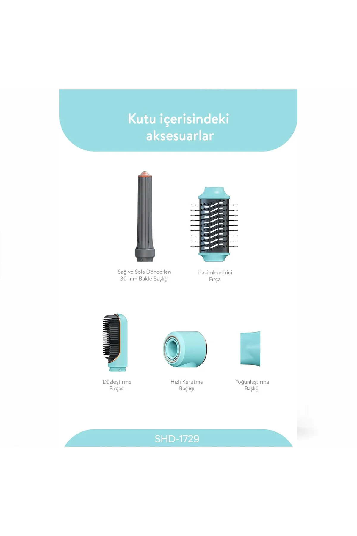 MAVİ AİR BRUSH 5İN1=BUKLE-HACİMLE-DÜZLEŞTİR-2-FIRÇA SAÇ KURUTMA - ŞEKİL MAKİNESİ 1300W 3-KDM.HIZ SIC - Just Cheap Store Görsel 2
