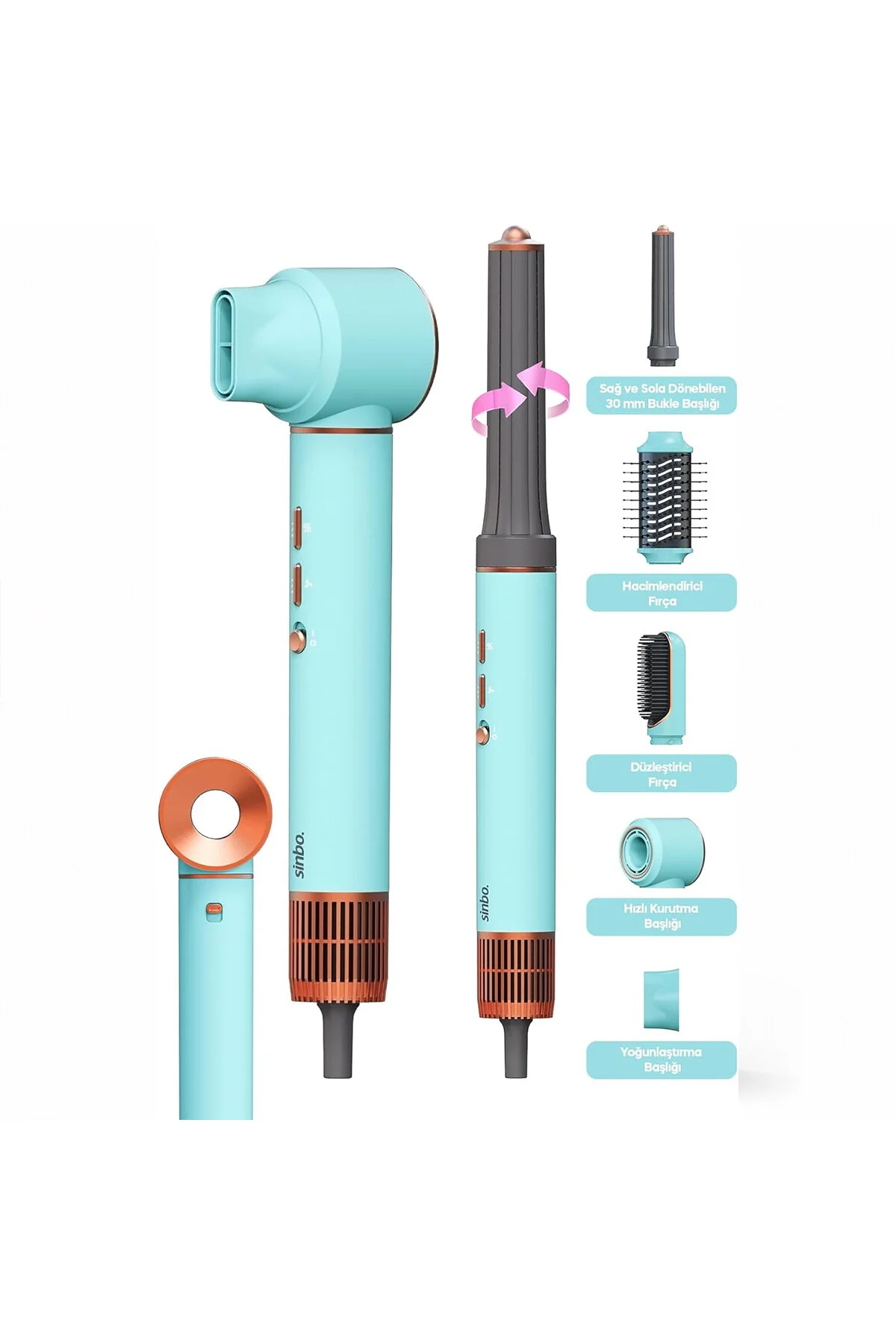 MAVİ AİR BRUSH 5İN1=BUKLE-HACİMLE-DÜZLEŞTİR-2-FIRÇA SAÇ KURUTMA - ŞEKİL MAKİNESİ 1300W 3-KDM.HIZ SIC