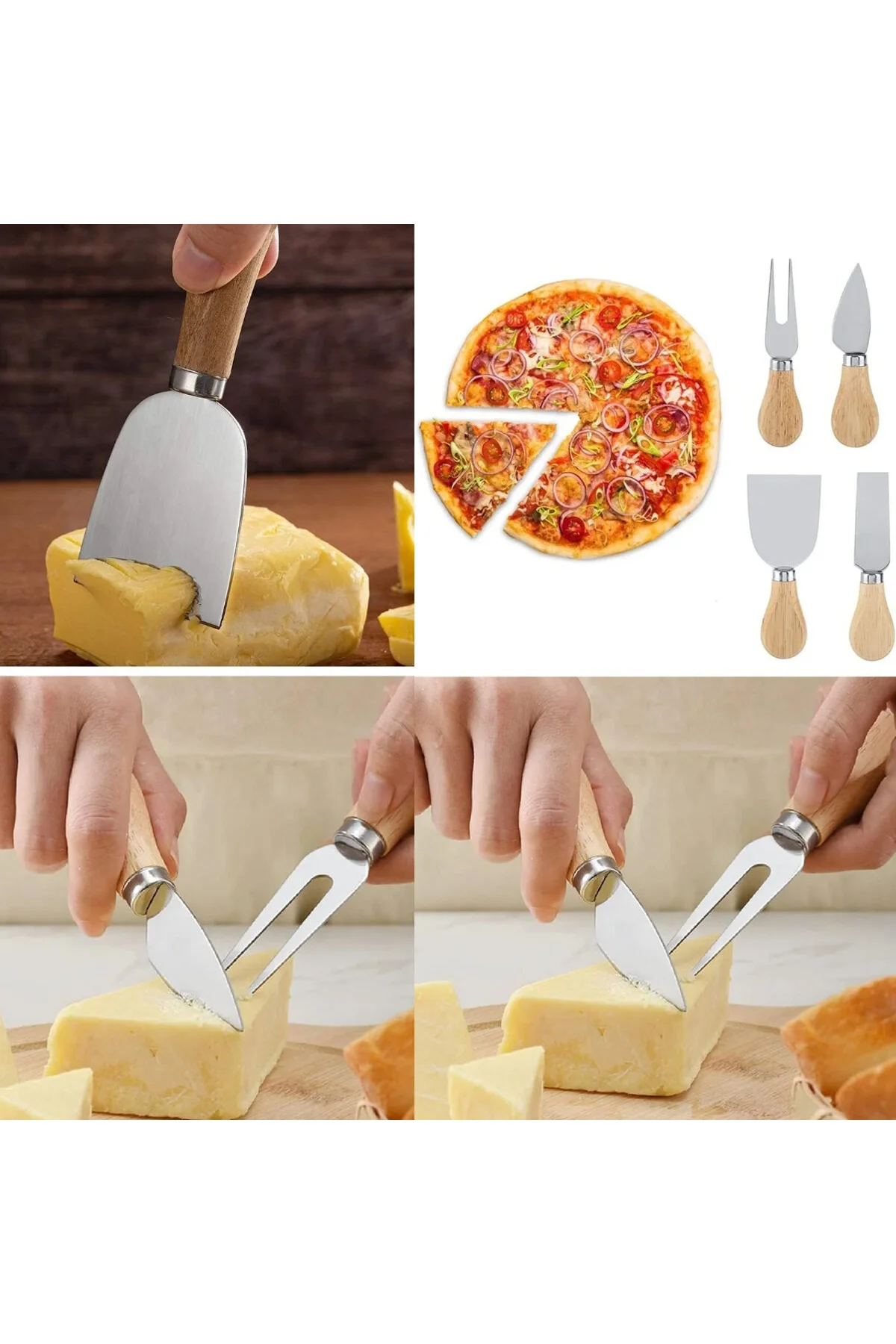 CHEESE KNİFE SET 4PCS PEYNİR BIÇAK SETİ AHŞAP BAMBU SAPLI (4741) - Just Cheap Store Görsel 2