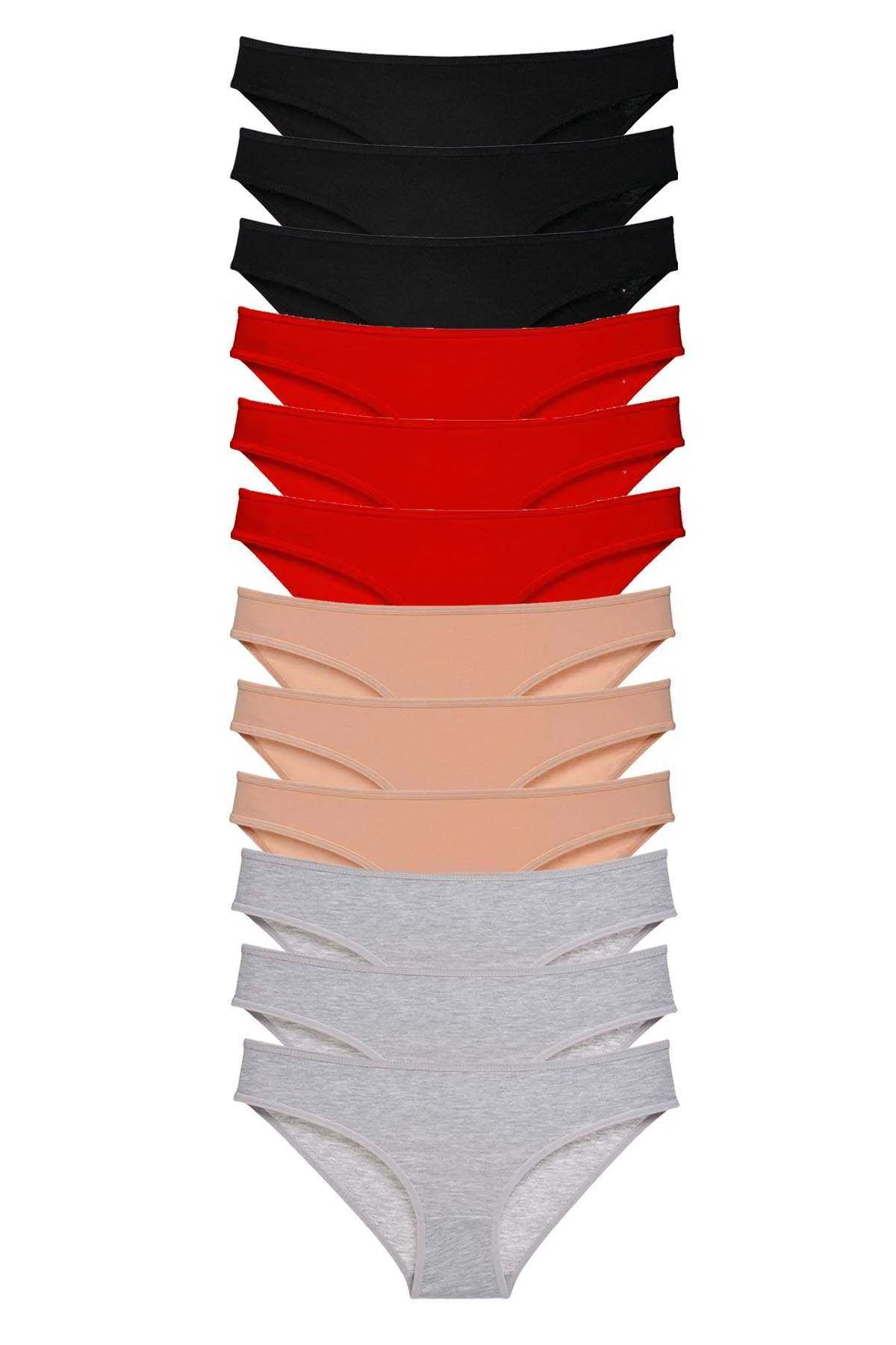12 adet Süper Eko Set Likralı Kadın Slip Külot Siyah Kırmızı Ten Gri - Just Cheap Store Görsel 2