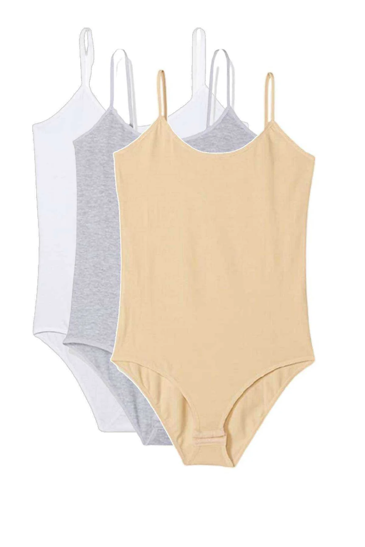 3 Adet İp Askılı Kadın Çıtçıtlı Body Beyaz Gri Ten - Just Cheap Store Görsel 2