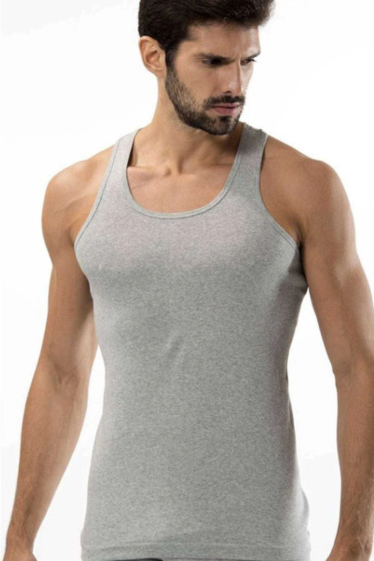 3 adet Tutku Ribana Spor Erkek Gri Atlet 0118 - Just Cheap Store Görsel 2