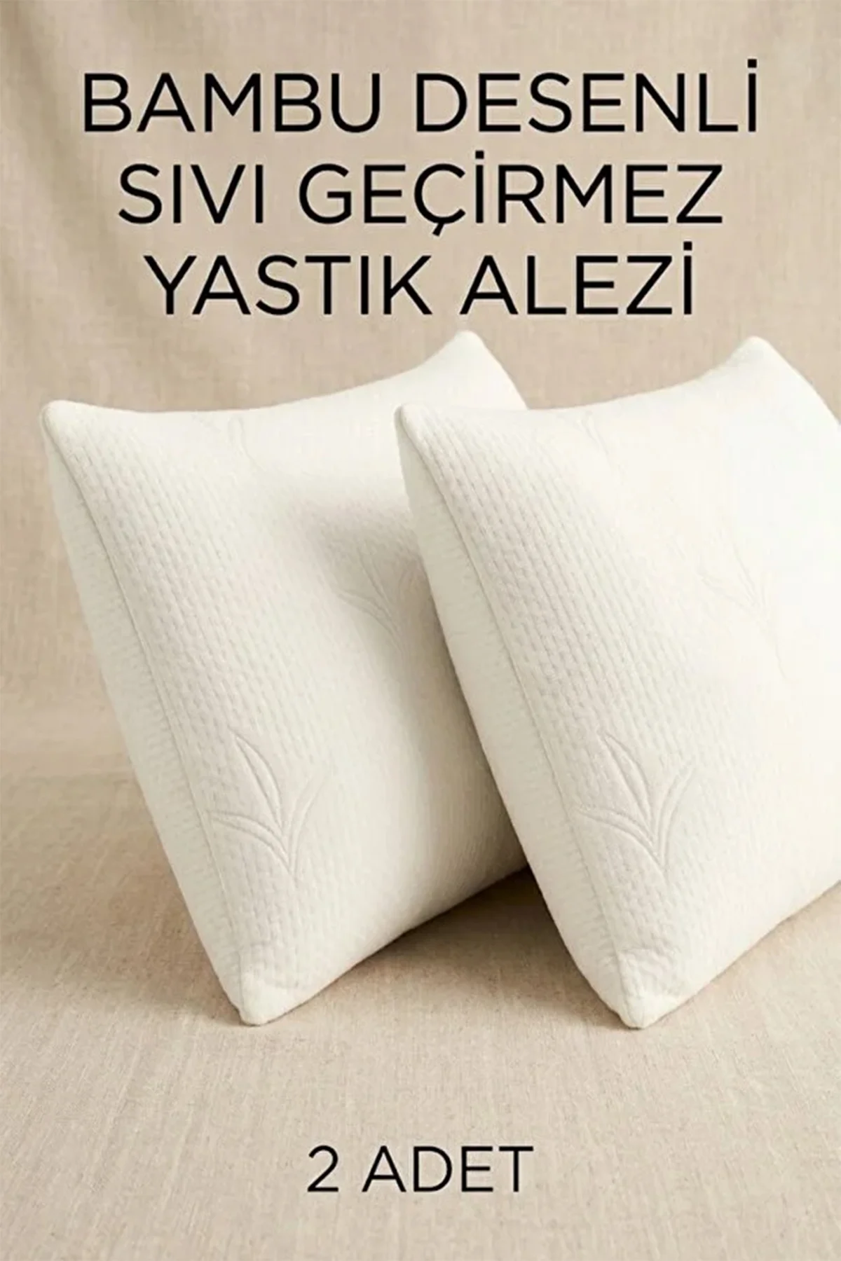 Bambu Desenli Sıvı Geçirmez Yastık Alezi 2 Adet Fermuarlı 50x70 cm Yastık Kılıfı