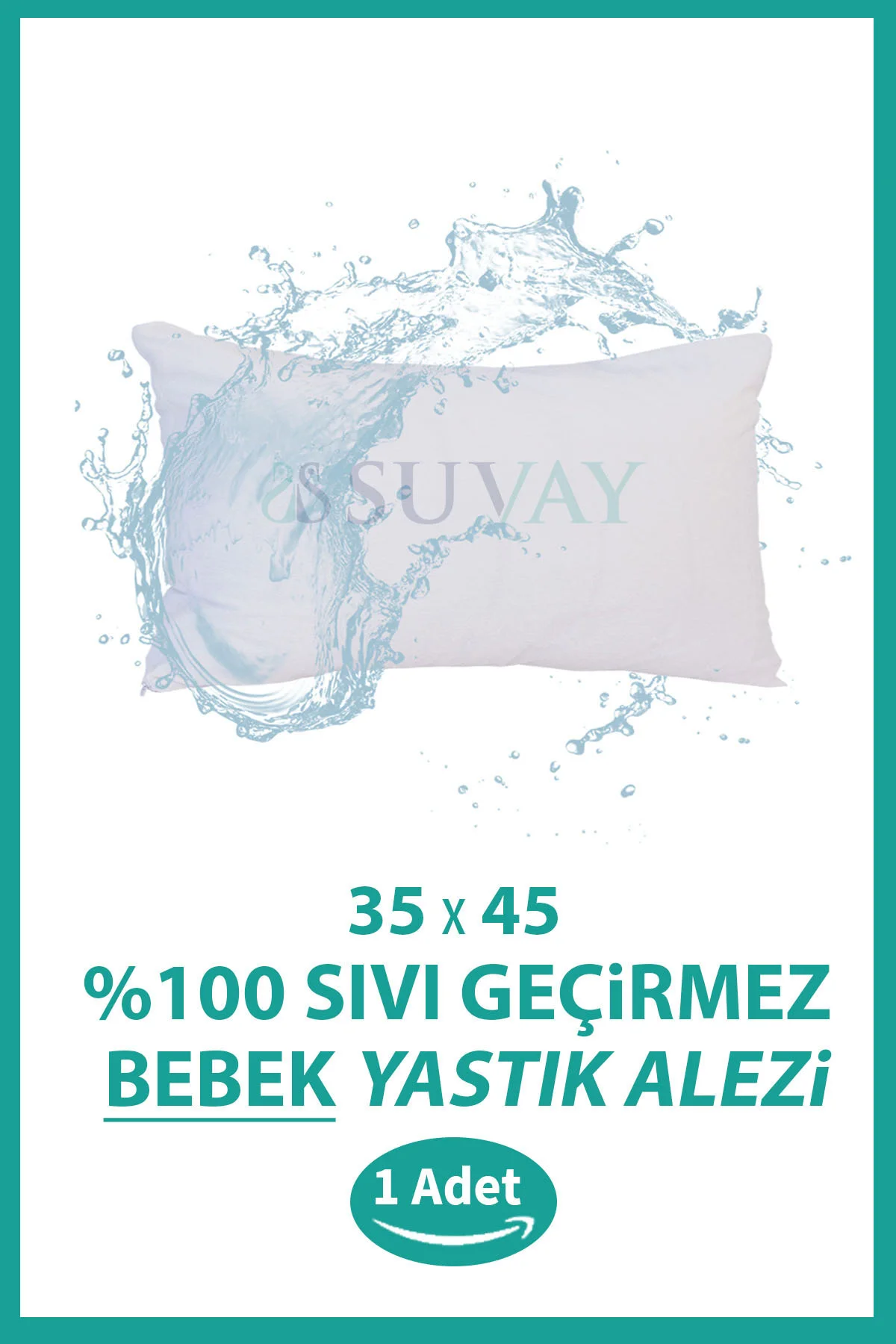 %100 Pamuklu Su Sıvı Geçirmez Bebek Kafa Yastığı Alezi Fermuarlı 35x45 cm Bebek Yastık Alezi Kılıfı - SUVAY Görsel 2