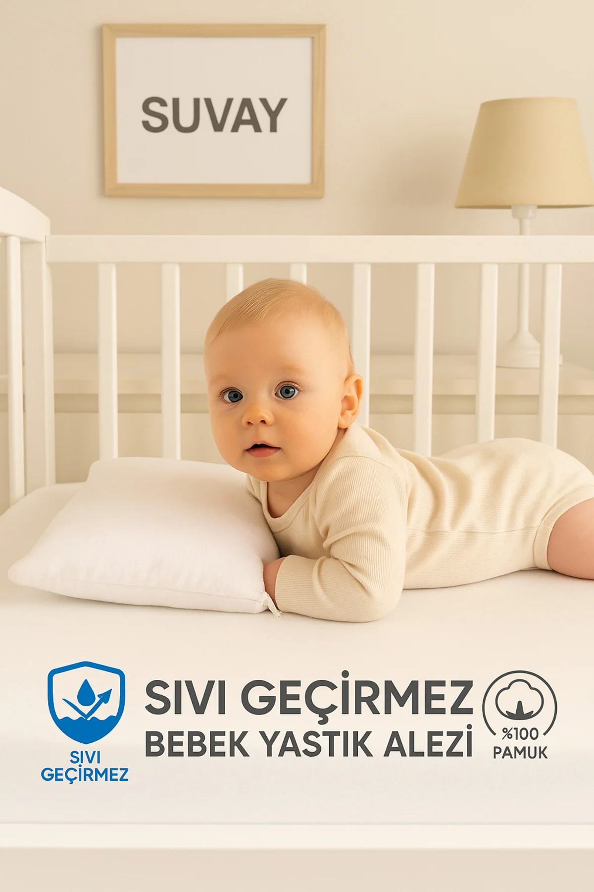 %100 Pamuklu Su Sıvı Geçirmez Bebek Kafa Yastığı Alezi Fermuarlı 35x45 cm Bebek Yastık Alezi Kılıfı