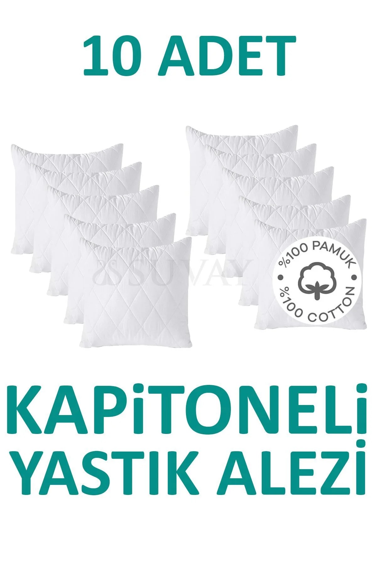 10 Adet Kapitoneli Yastık Alezi Pamuklu Fermuarlı Terletmeyen Yastık Koruyucu Kılıf