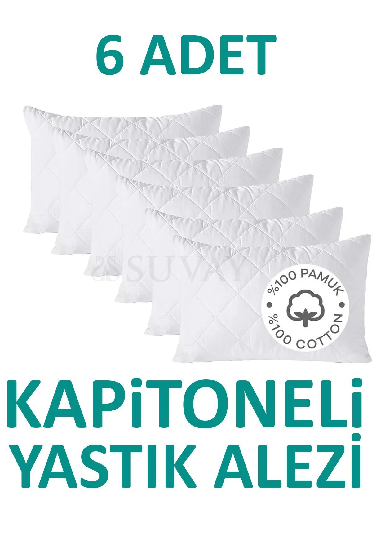 6 Adet Kapitoneli Yastık Alezi Pamuklu Fermuarlı Terletmeyen Yastık Koruyucu Kılıf